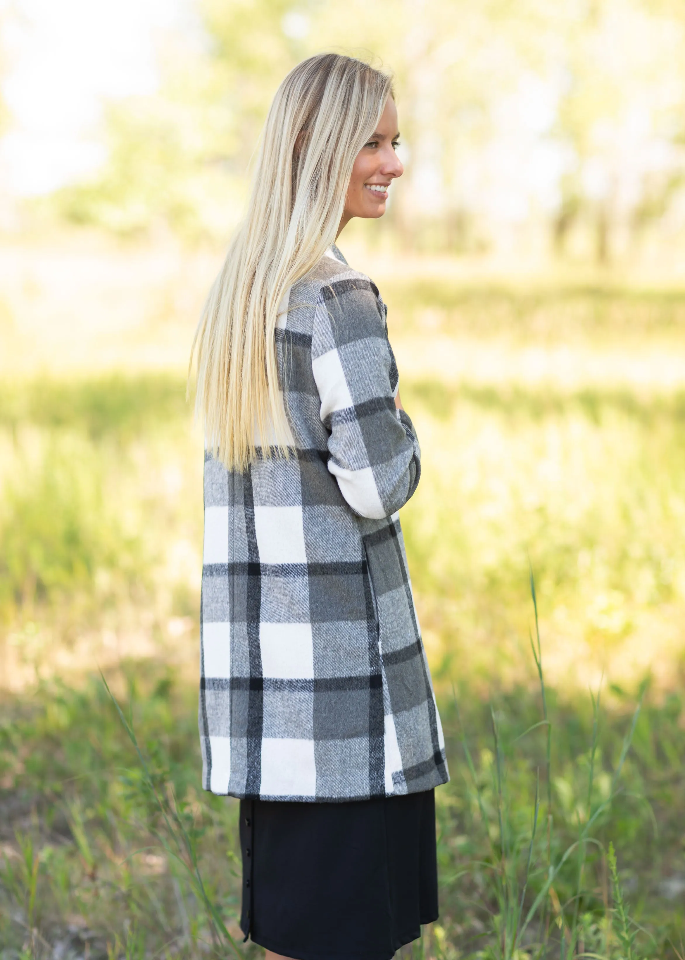 Collared Long Sleeve Plaid Coat - FINAL SALE