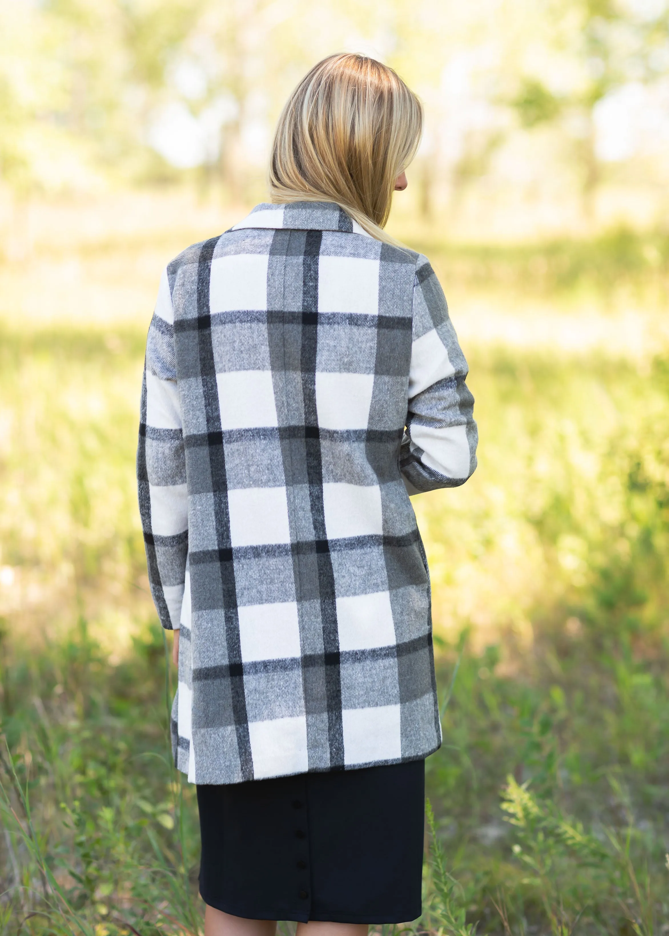 Collared Long Sleeve Plaid Coat - FINAL SALE