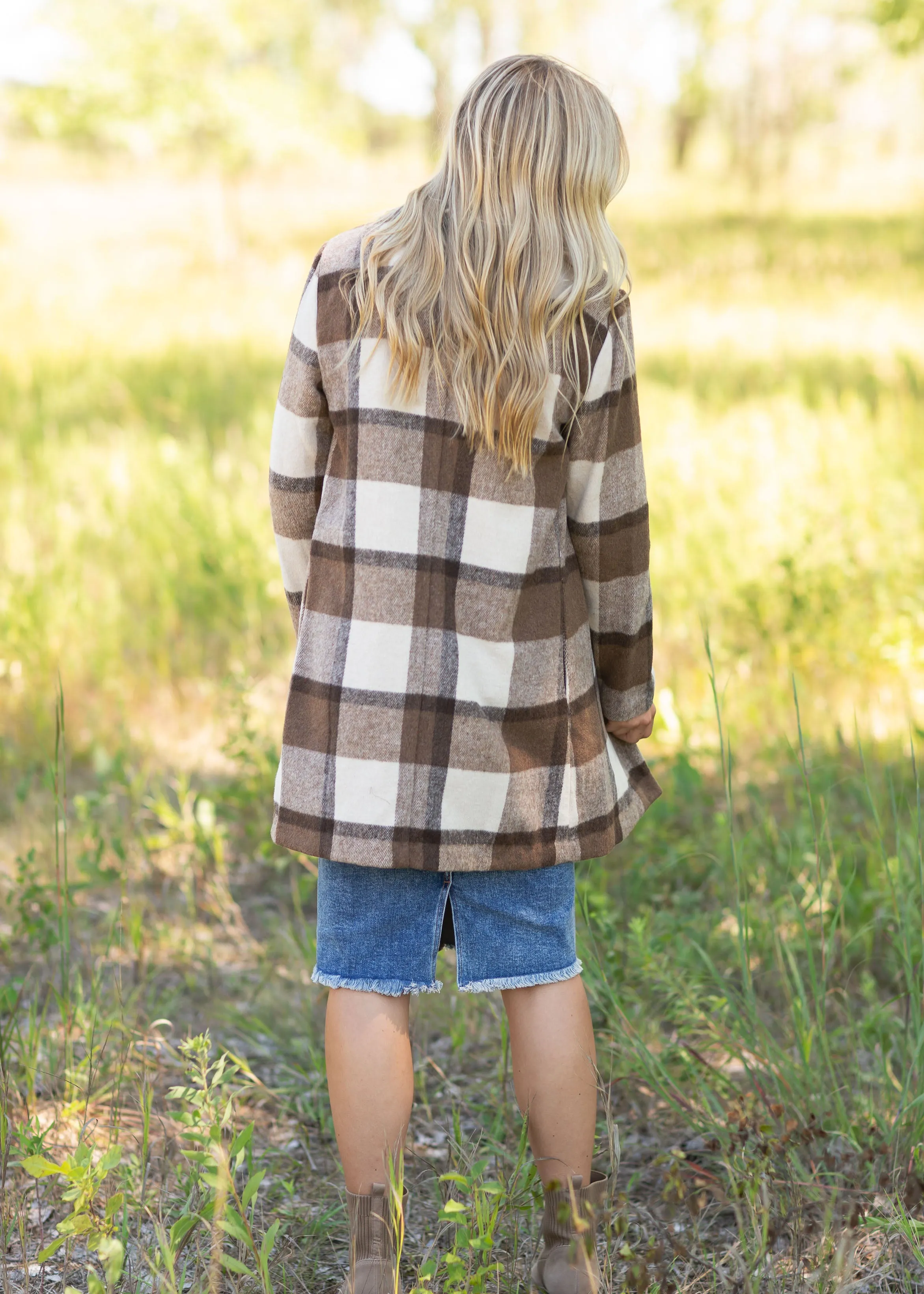 Collared Long Sleeve Plaid Coat - FINAL SALE