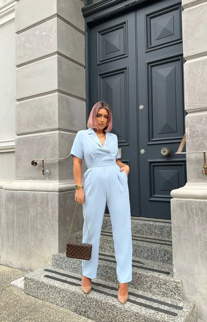 Collared Short Sleeve Jumpsuit with Button Details (SJP506B)