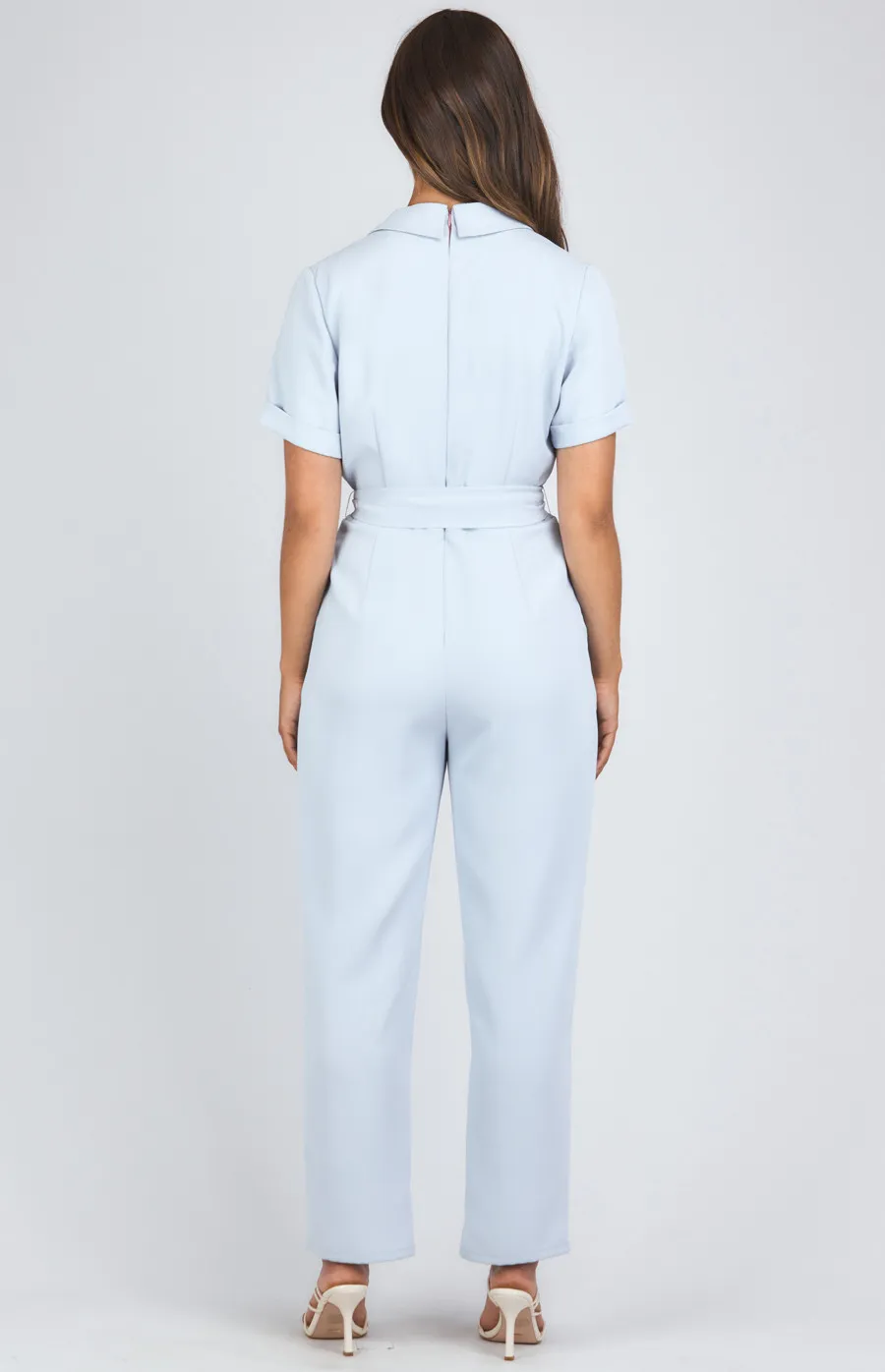 Collared Short Sleeve Jumpsuit with Button Details (SJP506B)