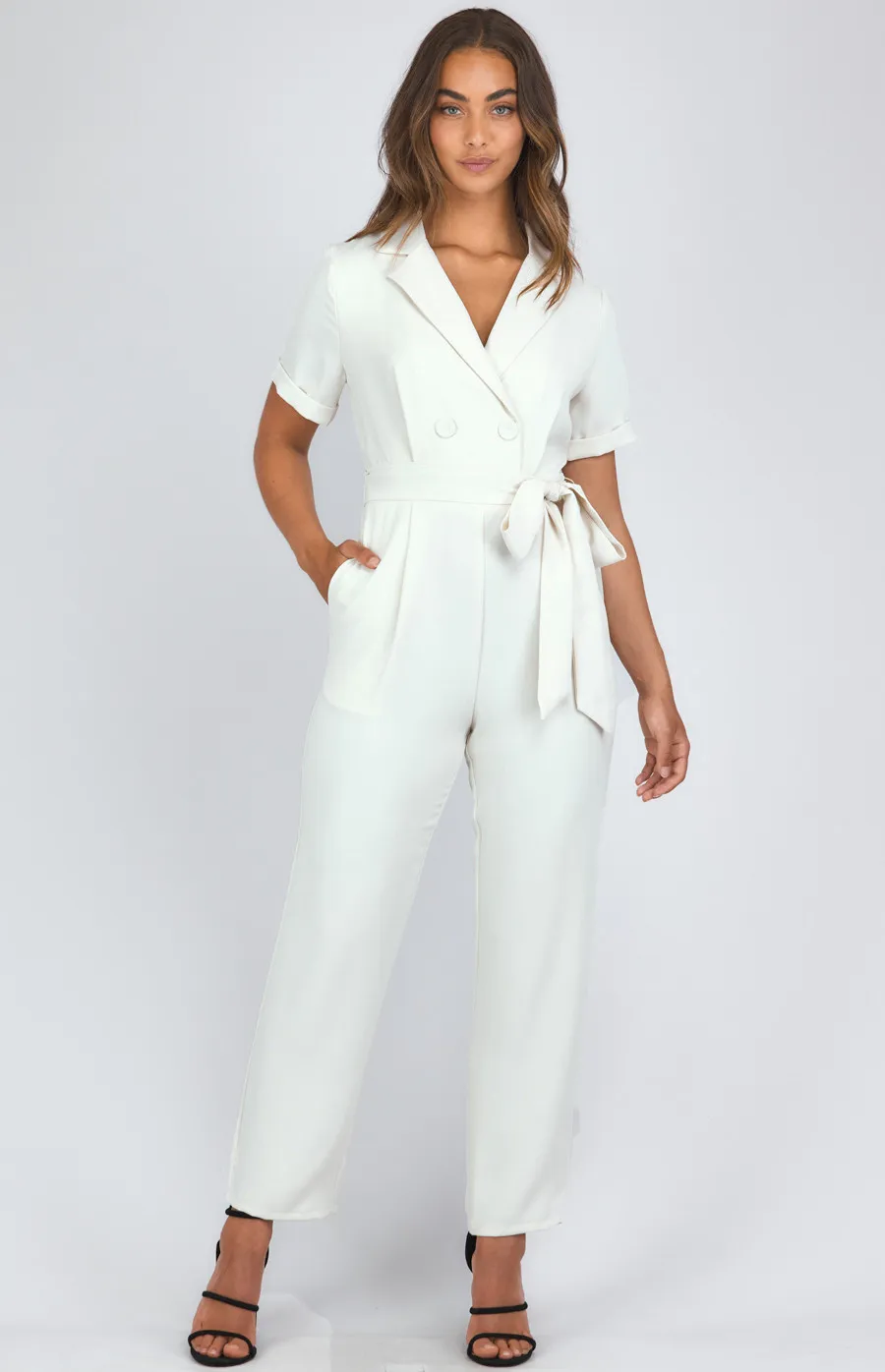 Collared Short Sleeve Jumpsuit with Button Details (SJP506B)