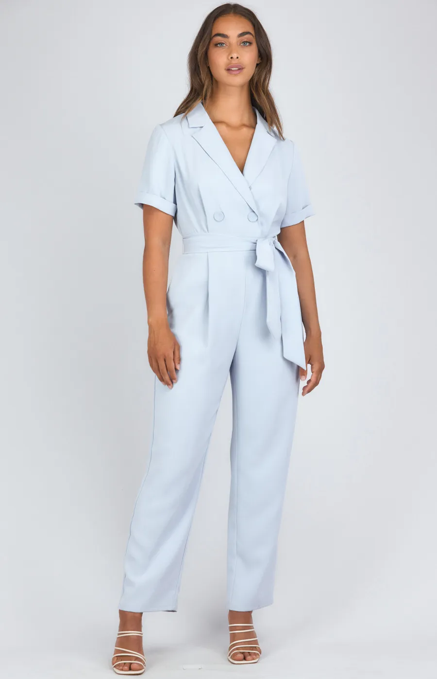 Collared Short Sleeve Jumpsuit with Button Details (SJP506B)