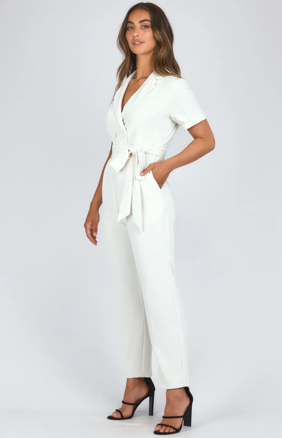 Collared Short Sleeve Jumpsuit with Button Details (SJP506B)