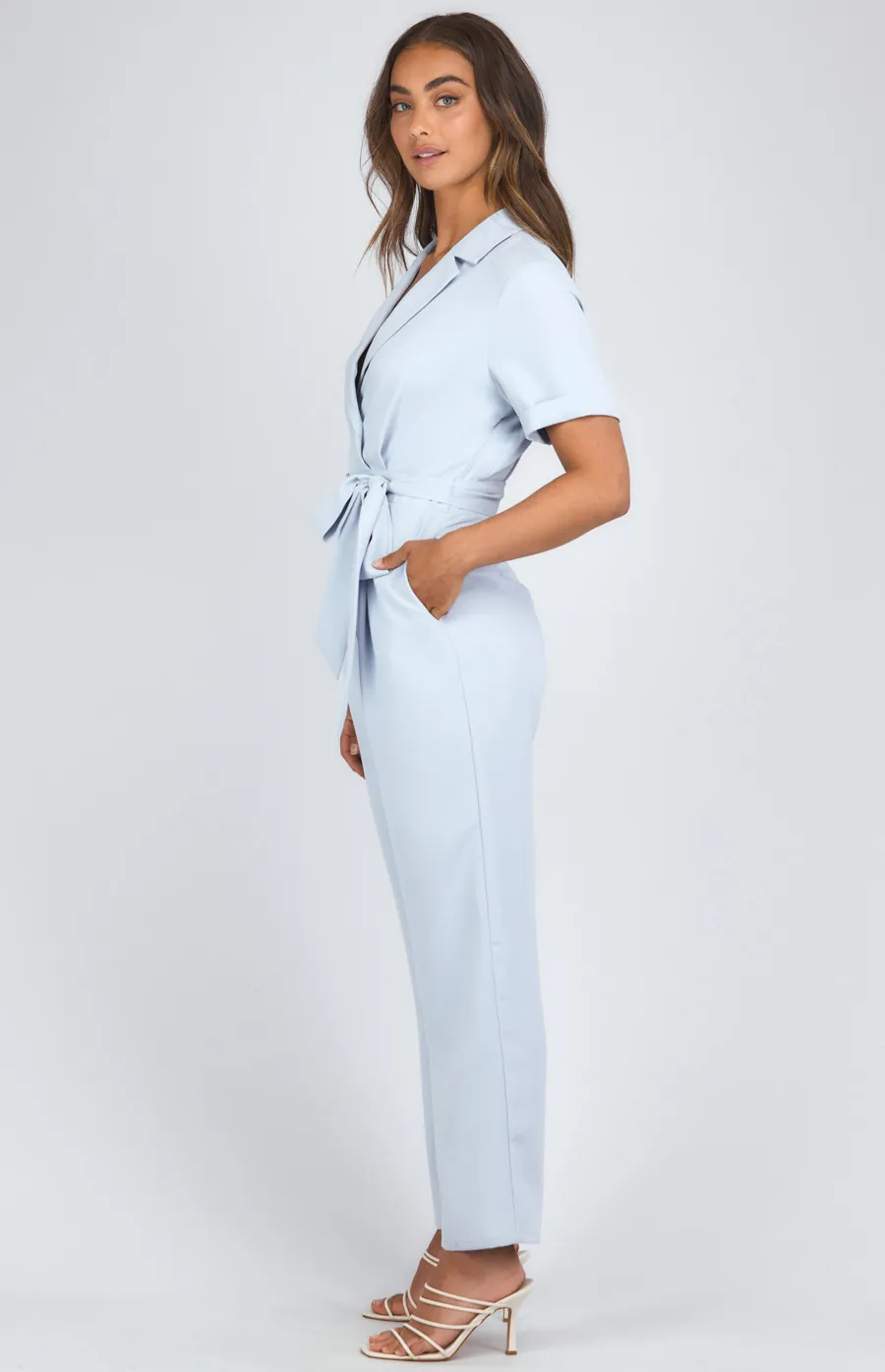 Collared Short Sleeve Jumpsuit with Button Details (SJP506B)