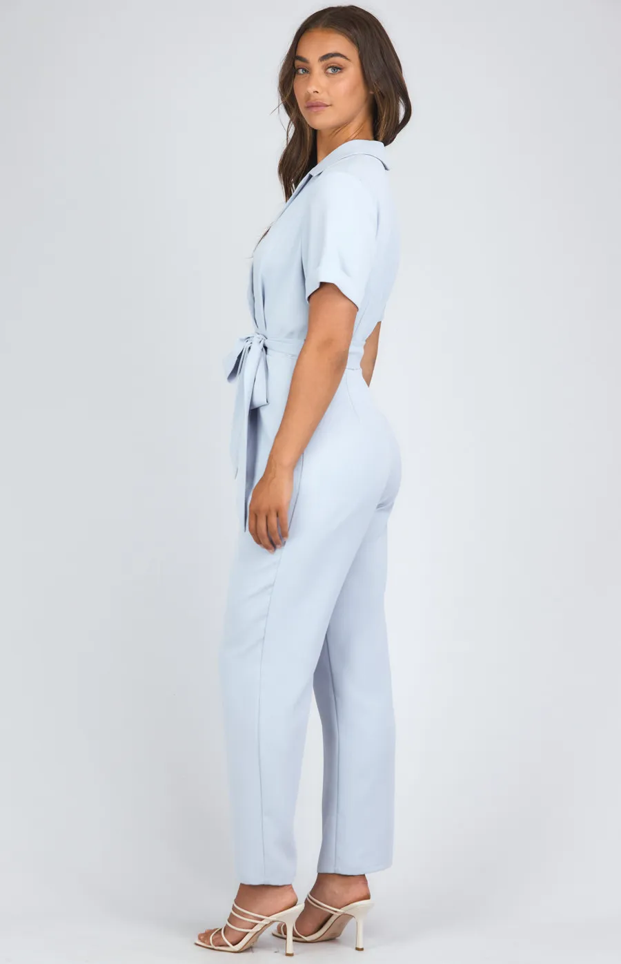 Collared Short Sleeve Jumpsuit with Button Details (SJP506B)