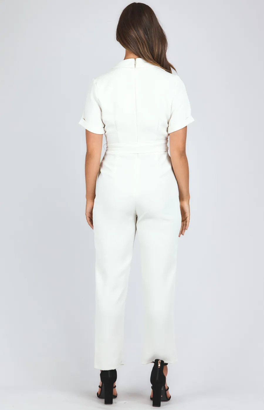 Collared Short Sleeve Jumpsuit with Button Details (SJP506B)