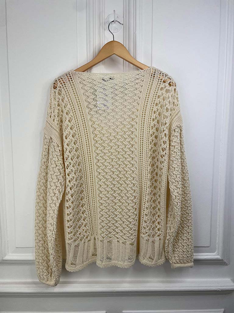 Crochet V-Neck Knit - Ecru