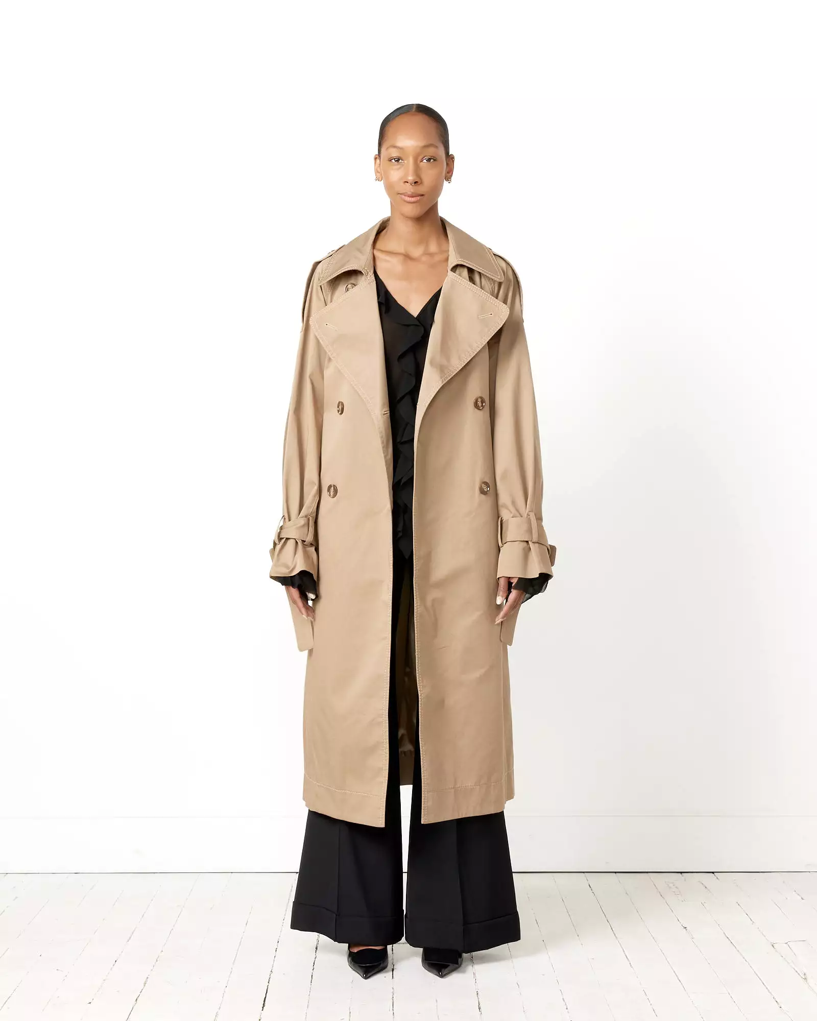 Double-Breasted Trench Coat in Cold Beige