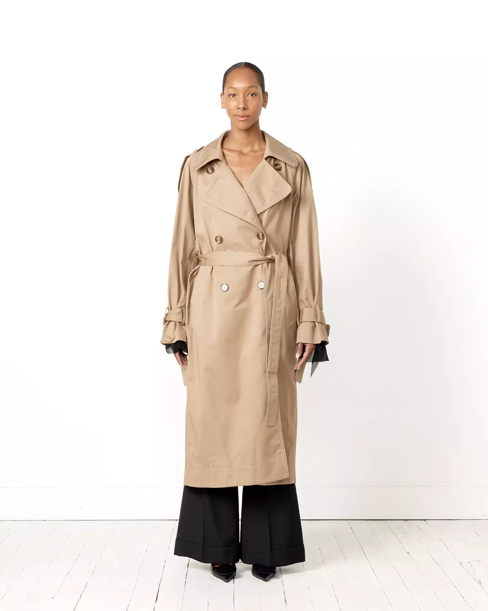 Double-Breasted Trench Coat in Cold Beige