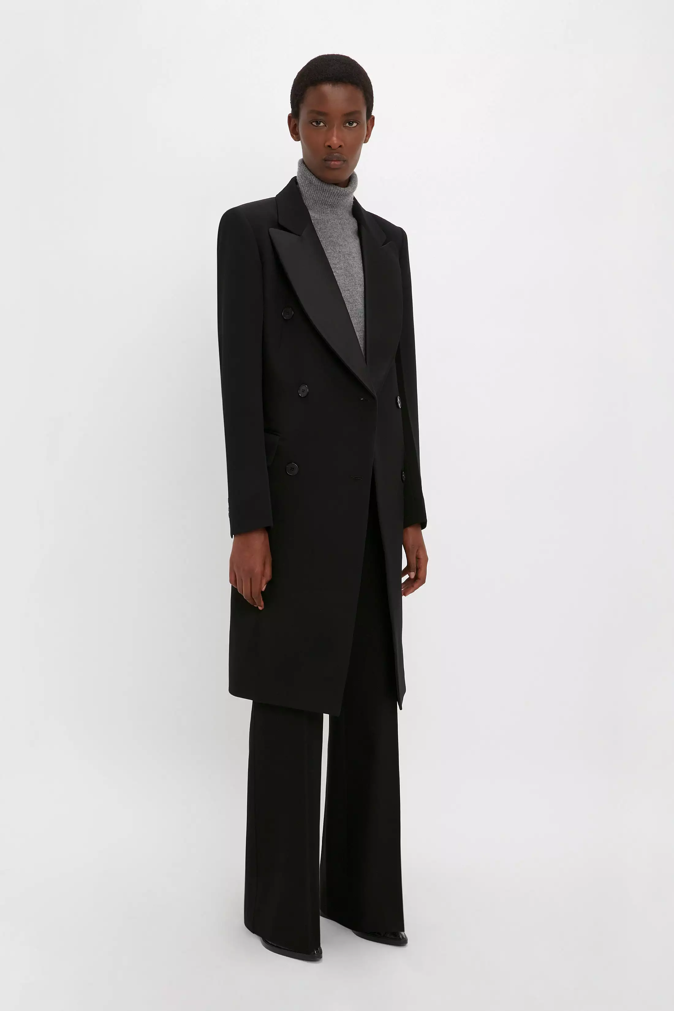 Double Breasted Tuxedo Coat in Black