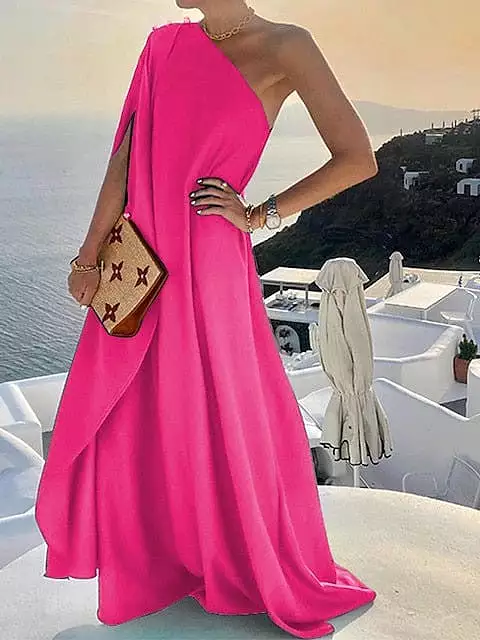 Elegant Cold Shoulder V-Neck Midi Party Dress in Black, Pink, and Red - S M L XL