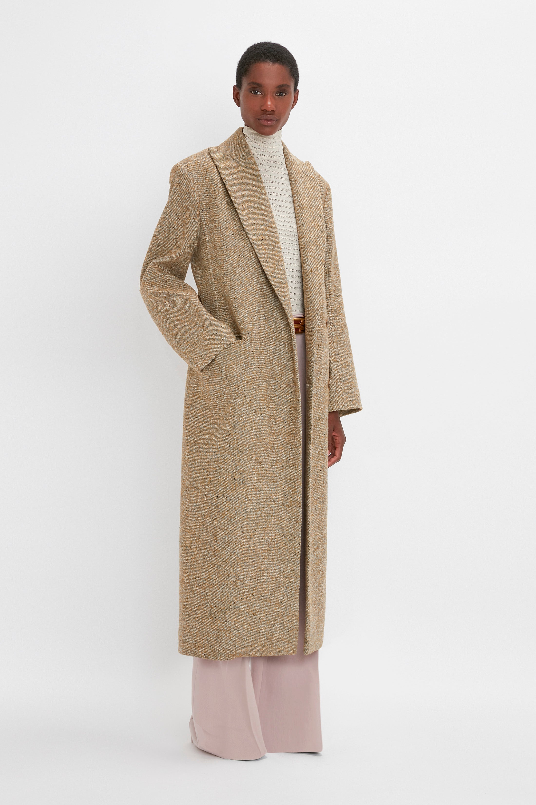 Exclusive Waisted Tailored Coat In Flax