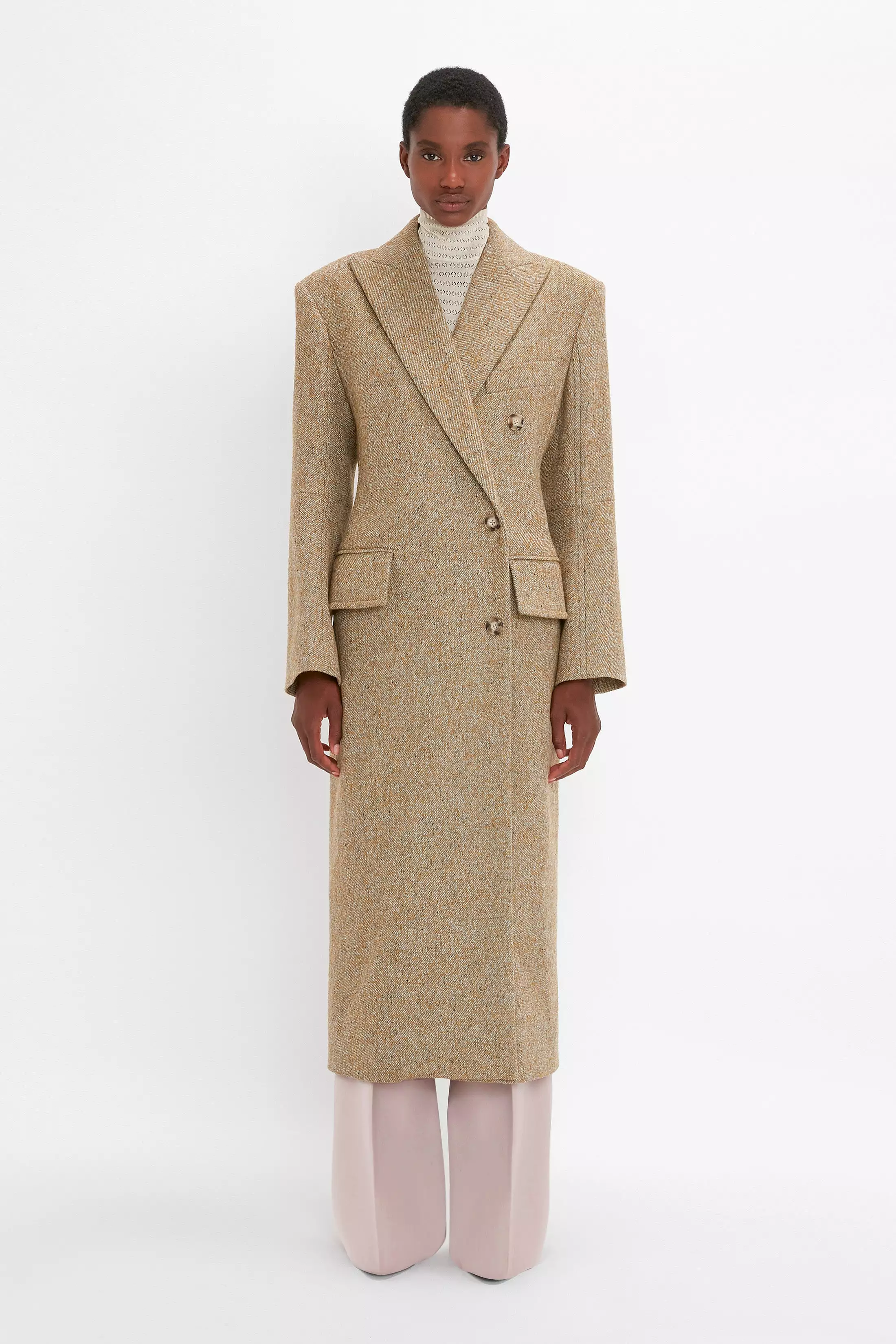 Exclusive Waisted Tailored Coat In Flax