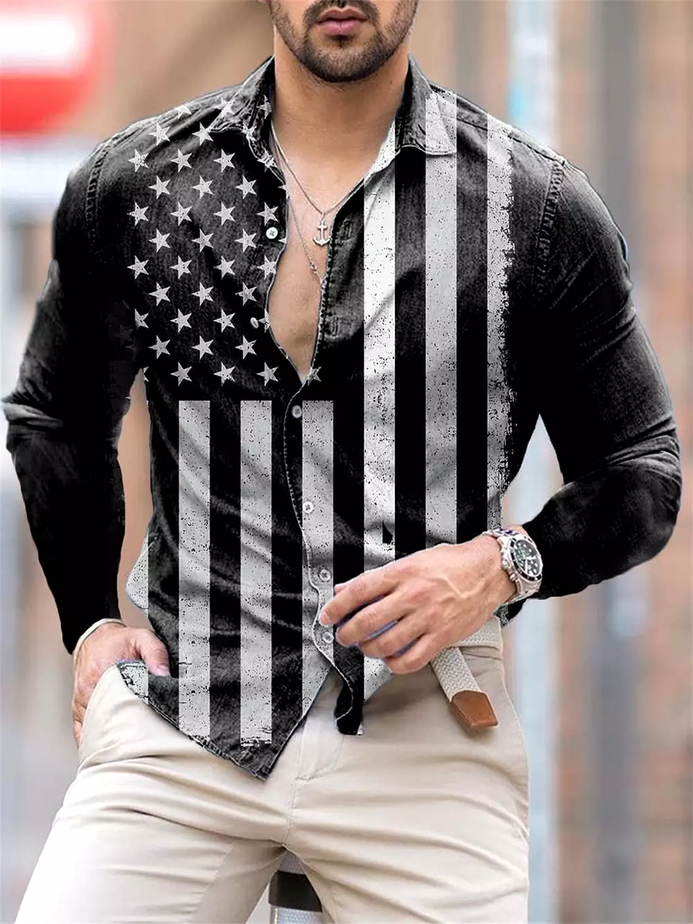 Fashion Men Single Breasted Casual Shirt