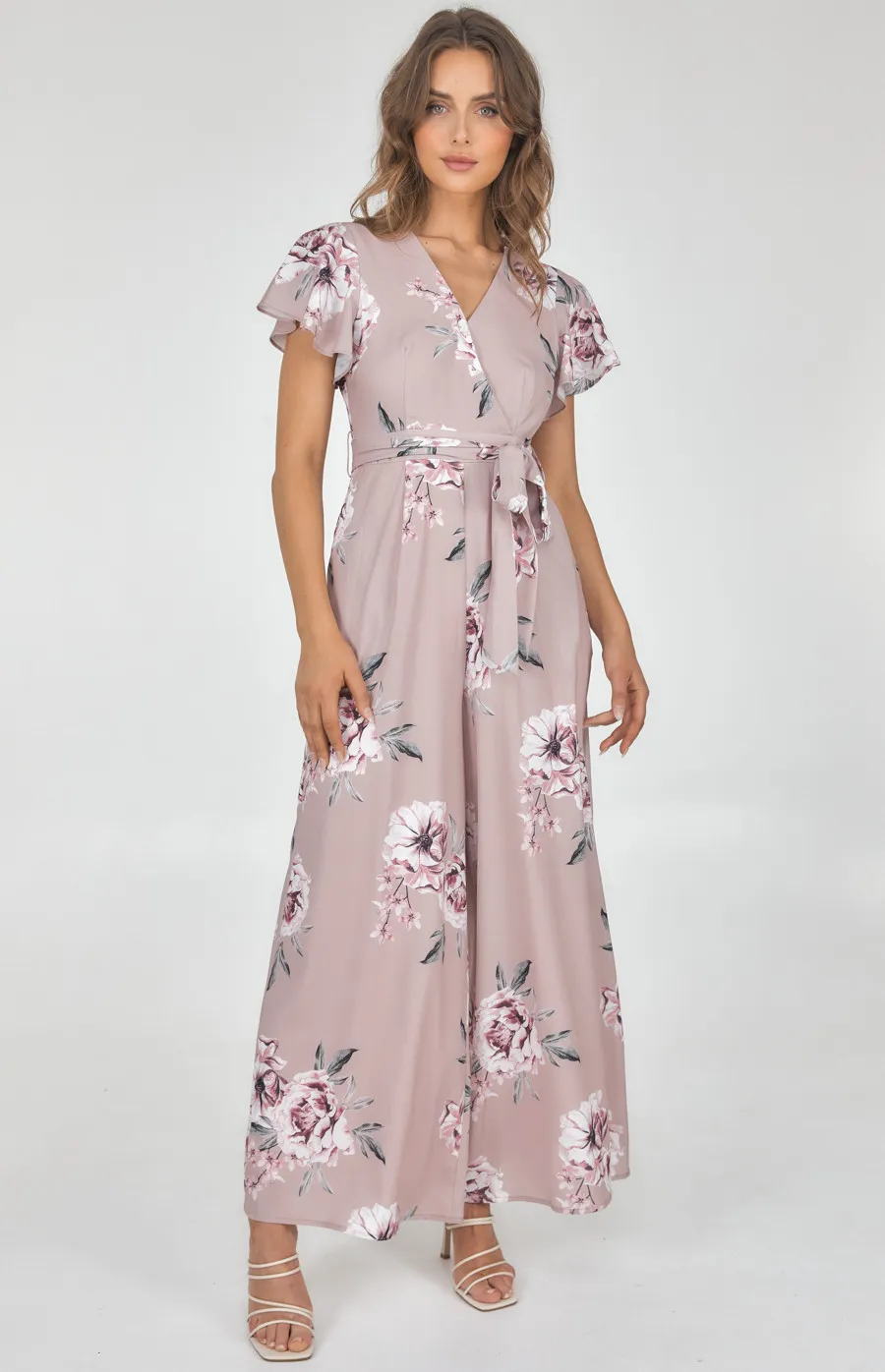 Floral Butterfly Sleeve Wide Leg Jumpsuit (SJP511B)