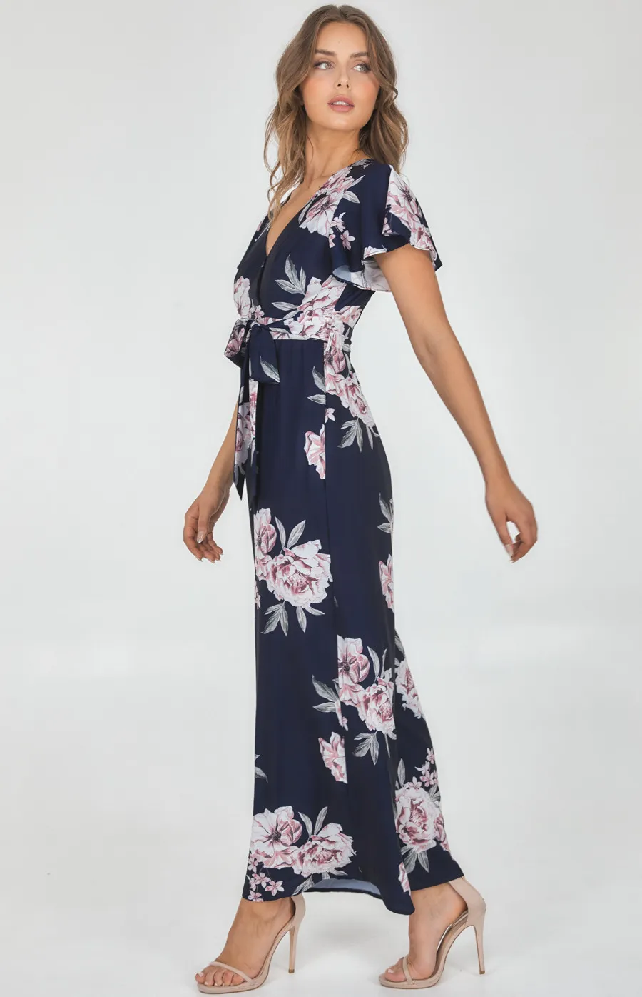 Floral Butterfly Sleeve Wide Leg Jumpsuit (SJP511B)