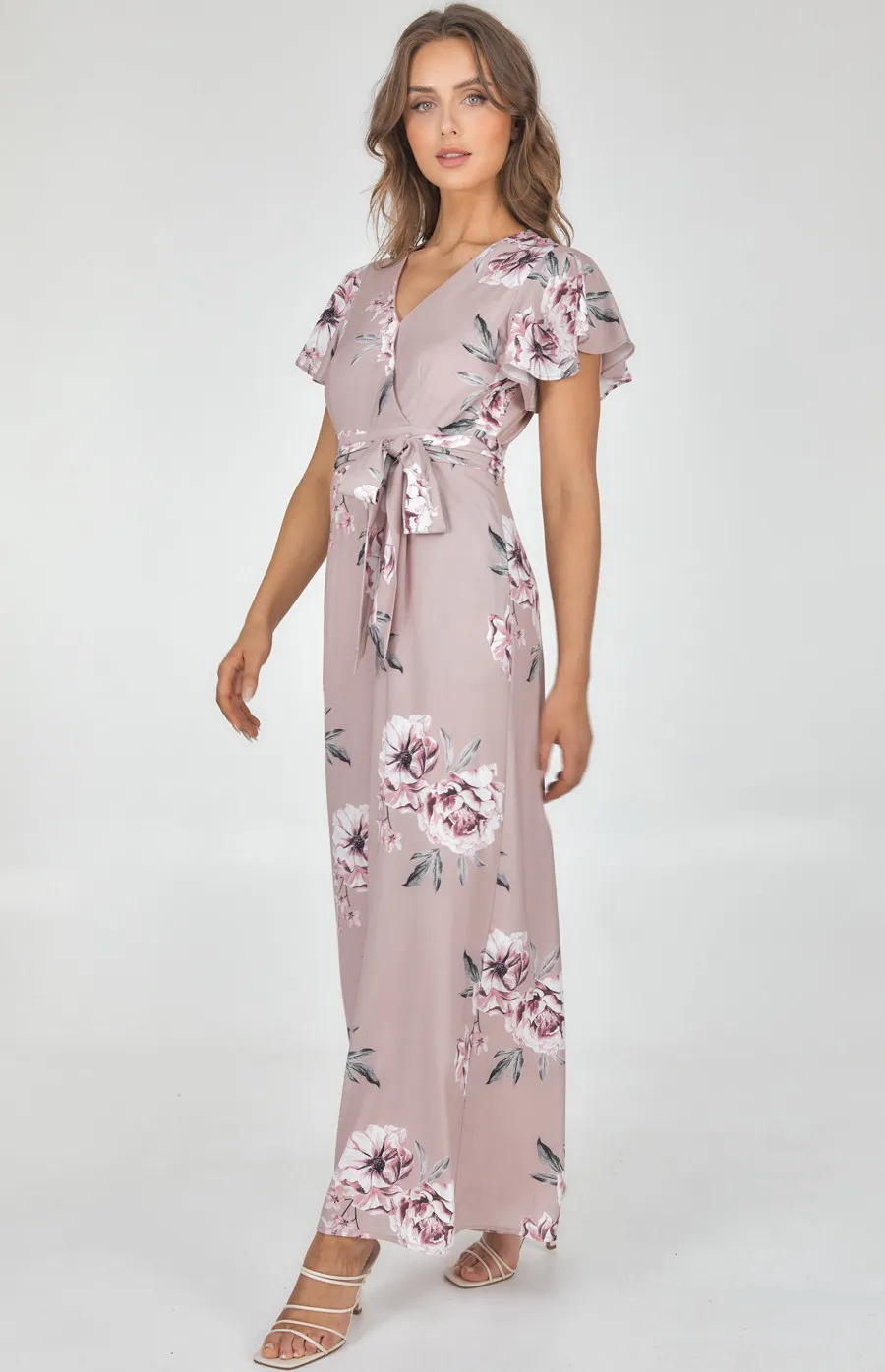 Floral Butterfly Sleeve Wide Leg Jumpsuit (SJP511B)