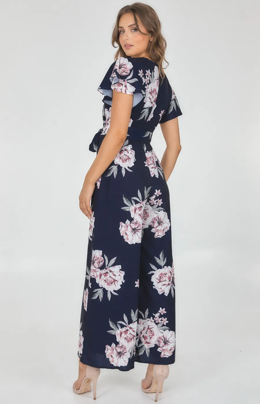 Floral Butterfly Sleeve Wide Leg Jumpsuit (SJP511B)