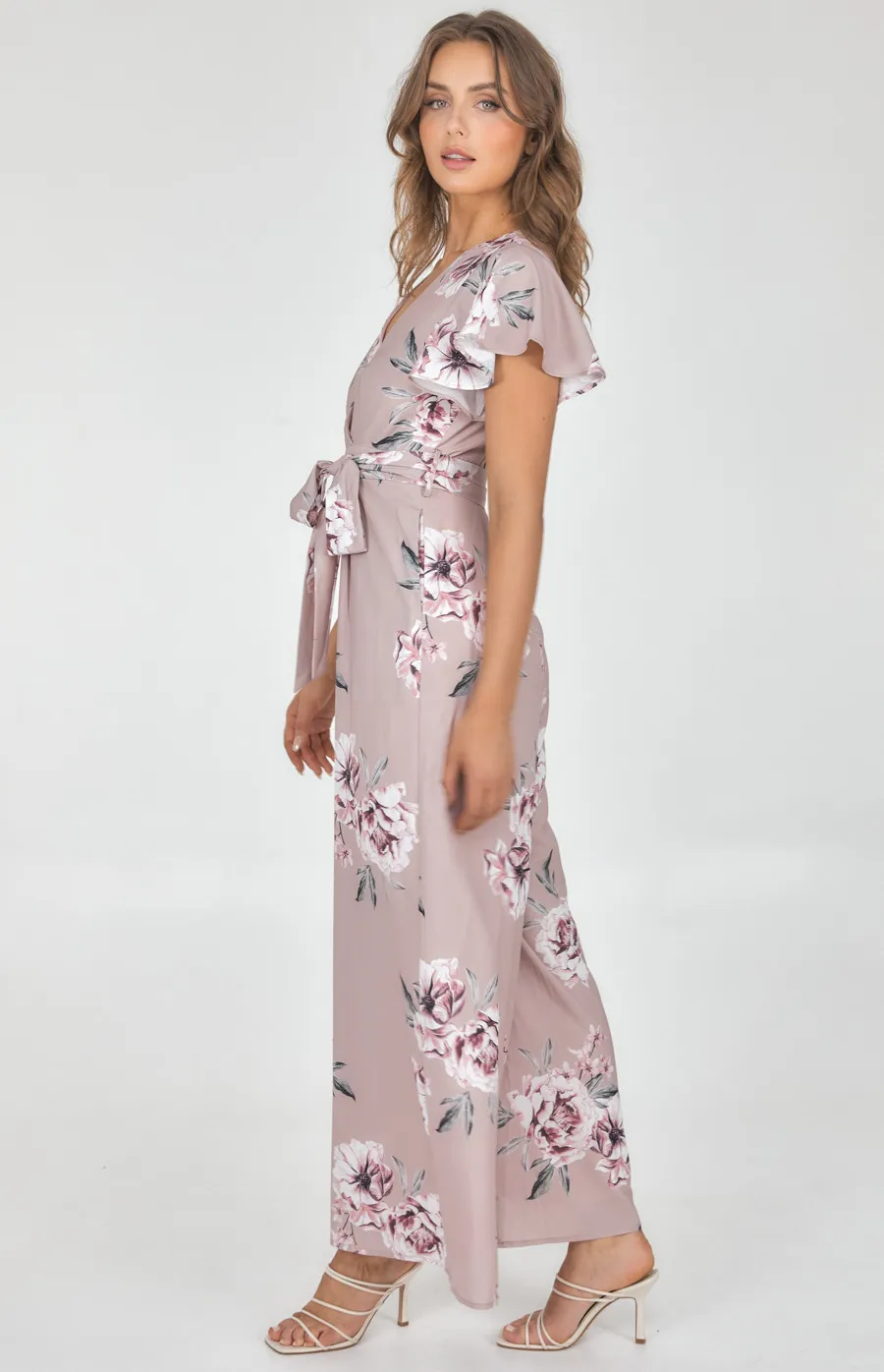 Floral Butterfly Sleeve Wide Leg Jumpsuit (SJP511B)