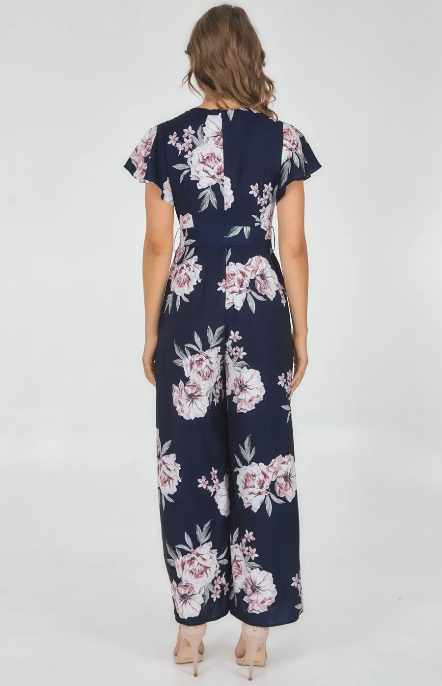 Floral Butterfly Sleeve Wide Leg Jumpsuit (SJP511B)