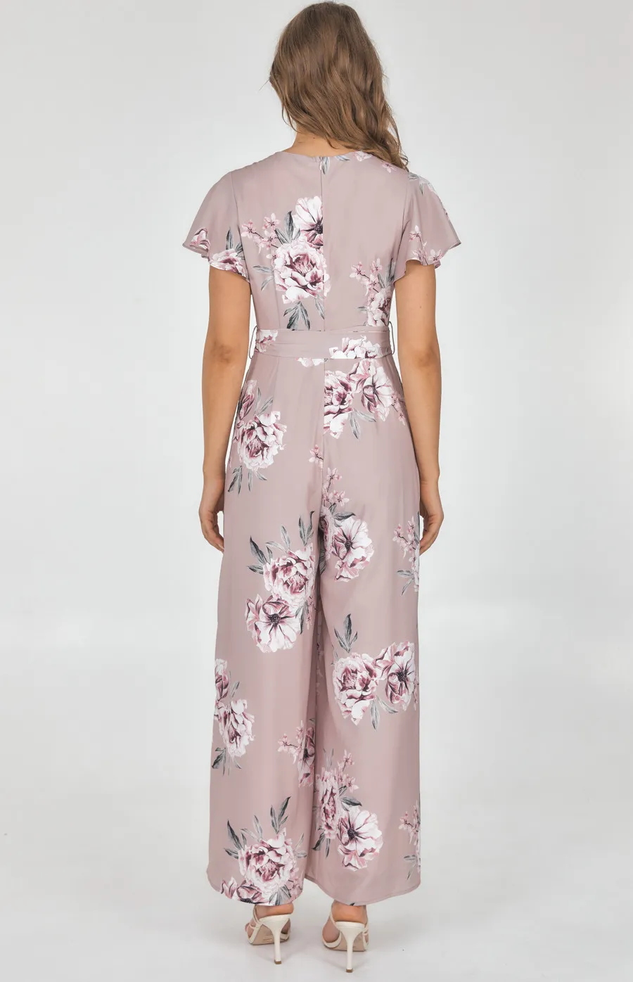 Floral Butterfly Sleeve Wide Leg Jumpsuit (SJP511B)