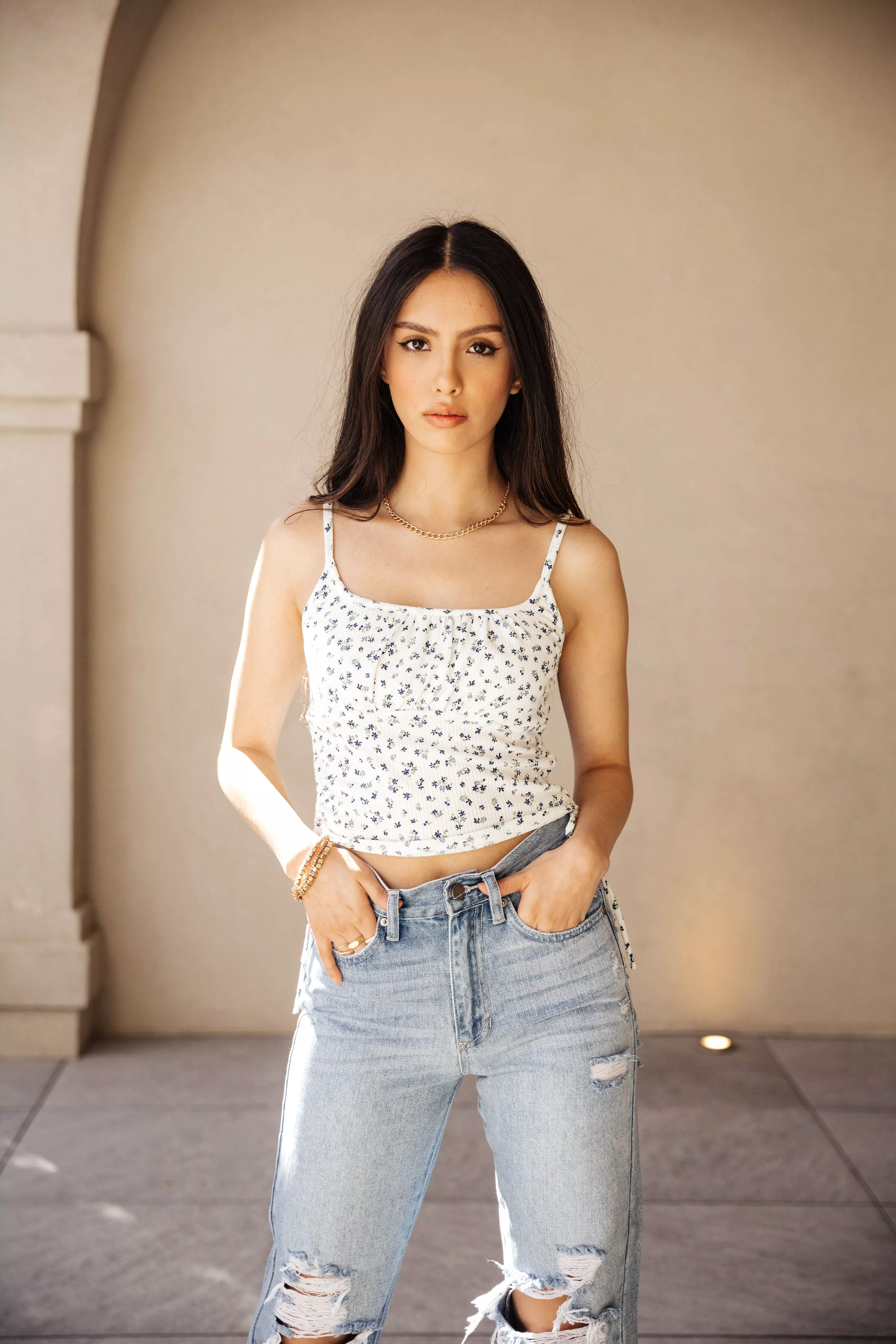 Floral Ribbed Crop Cami