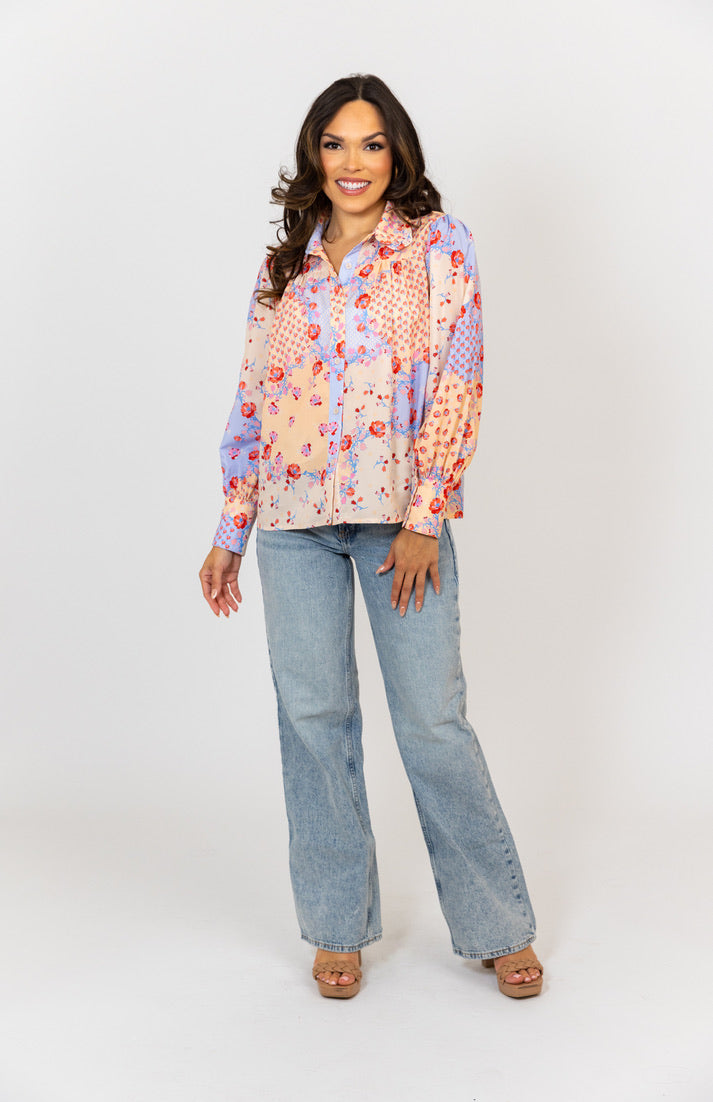 Floral Ruffle Button Up Top