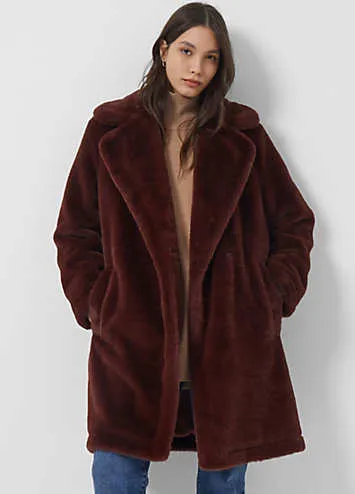 French Connection Faux Fur Long Coat | Kaleidoscope