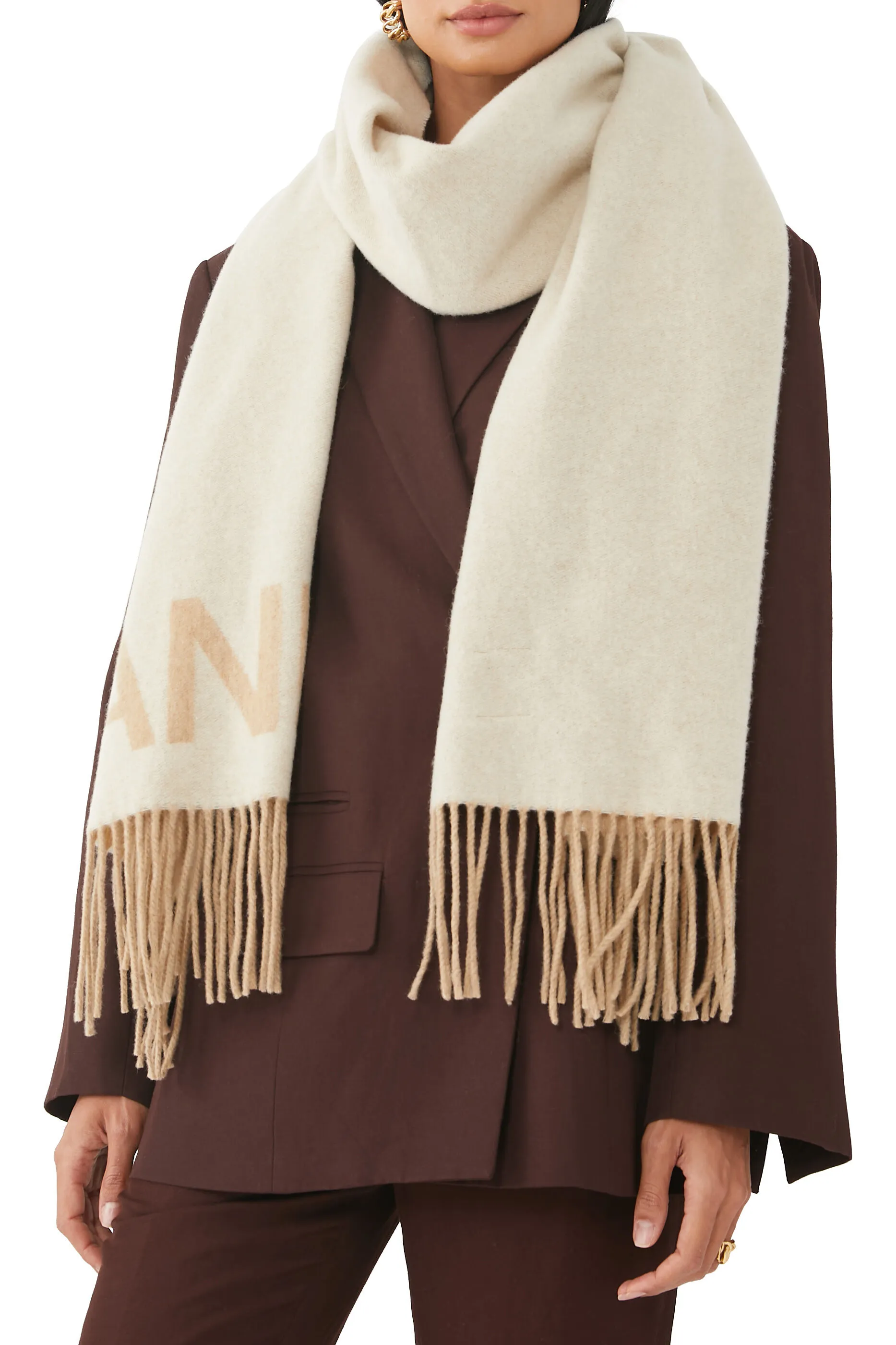 GANNI Fringed Wool Scarf