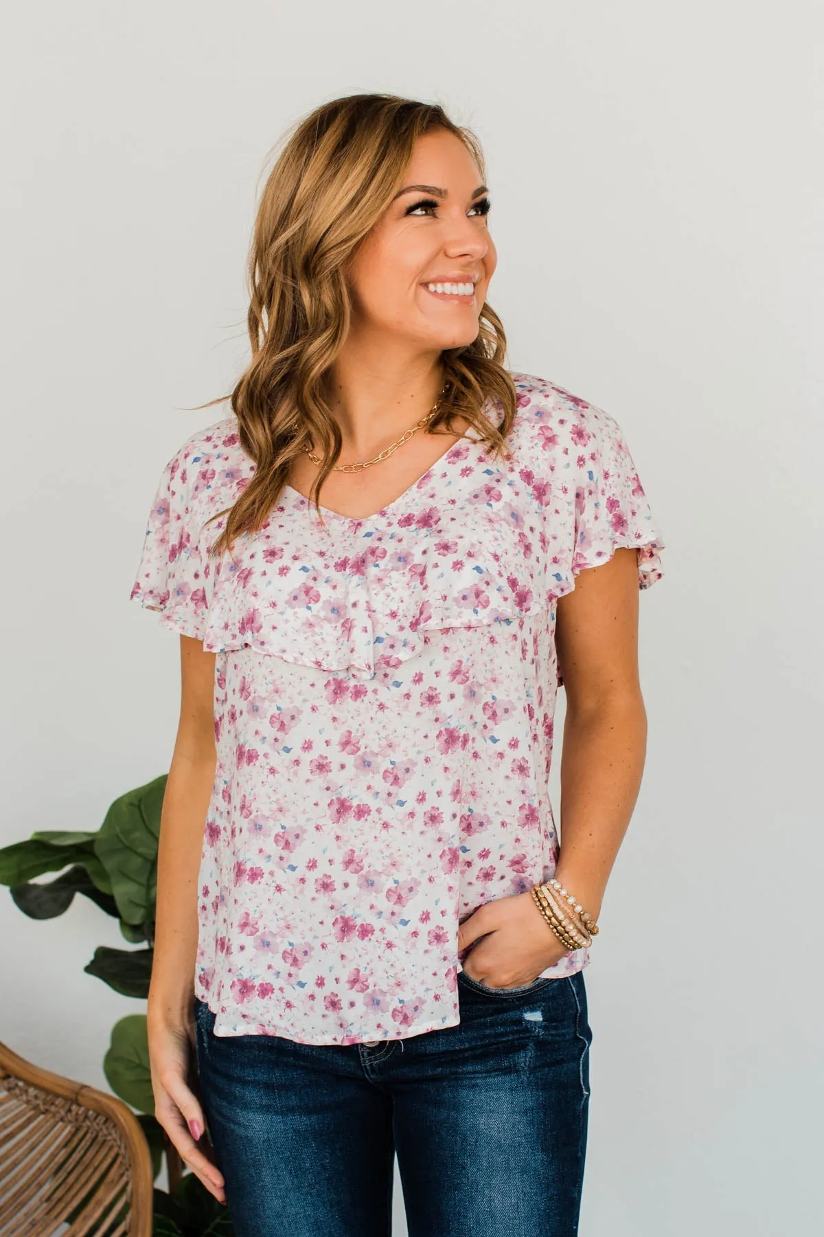 Glittering Petals Floral Blouse- Mauve & Lilac