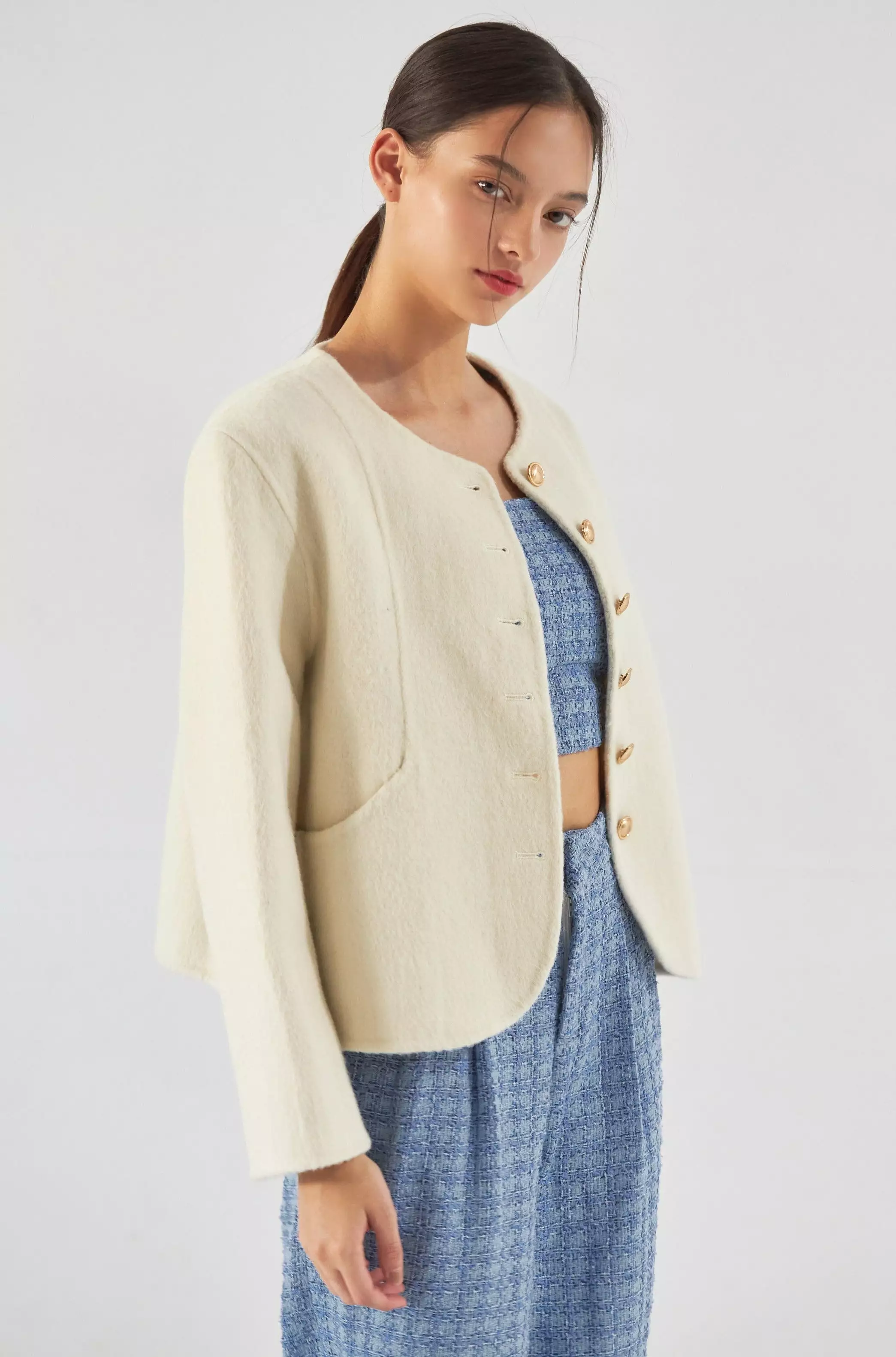 Golden ball wool coat in beige