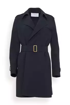 Golden Buckle Scuba Trench Coat in Black