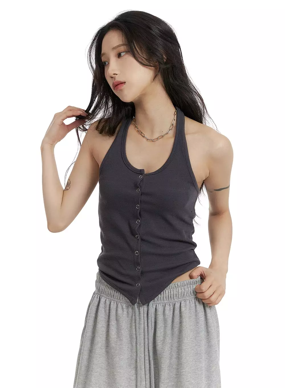 Halter Button-Up Tank Top CF429