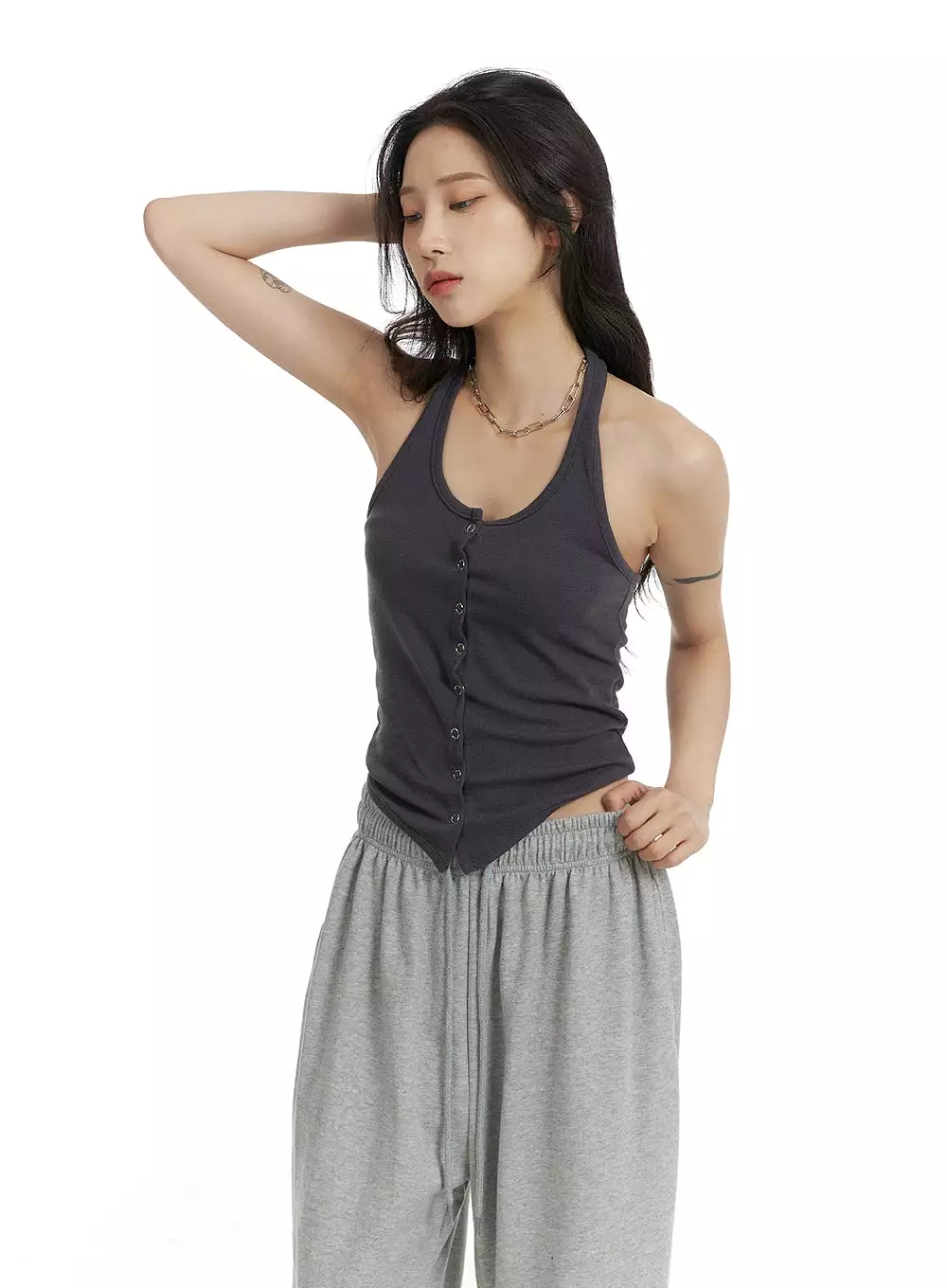 Halter Button-Up Tank Top CF429