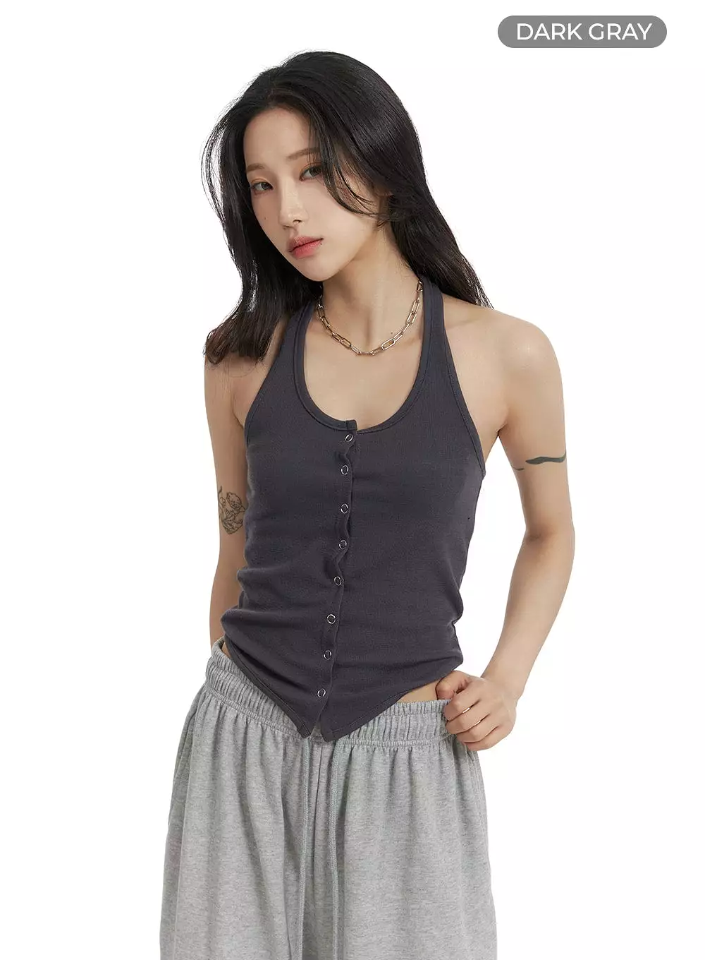 Halter Button-Up Tank Top CF429