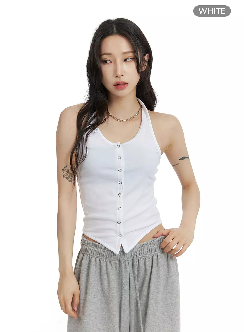 Halter Button-Up Tank Top CF429