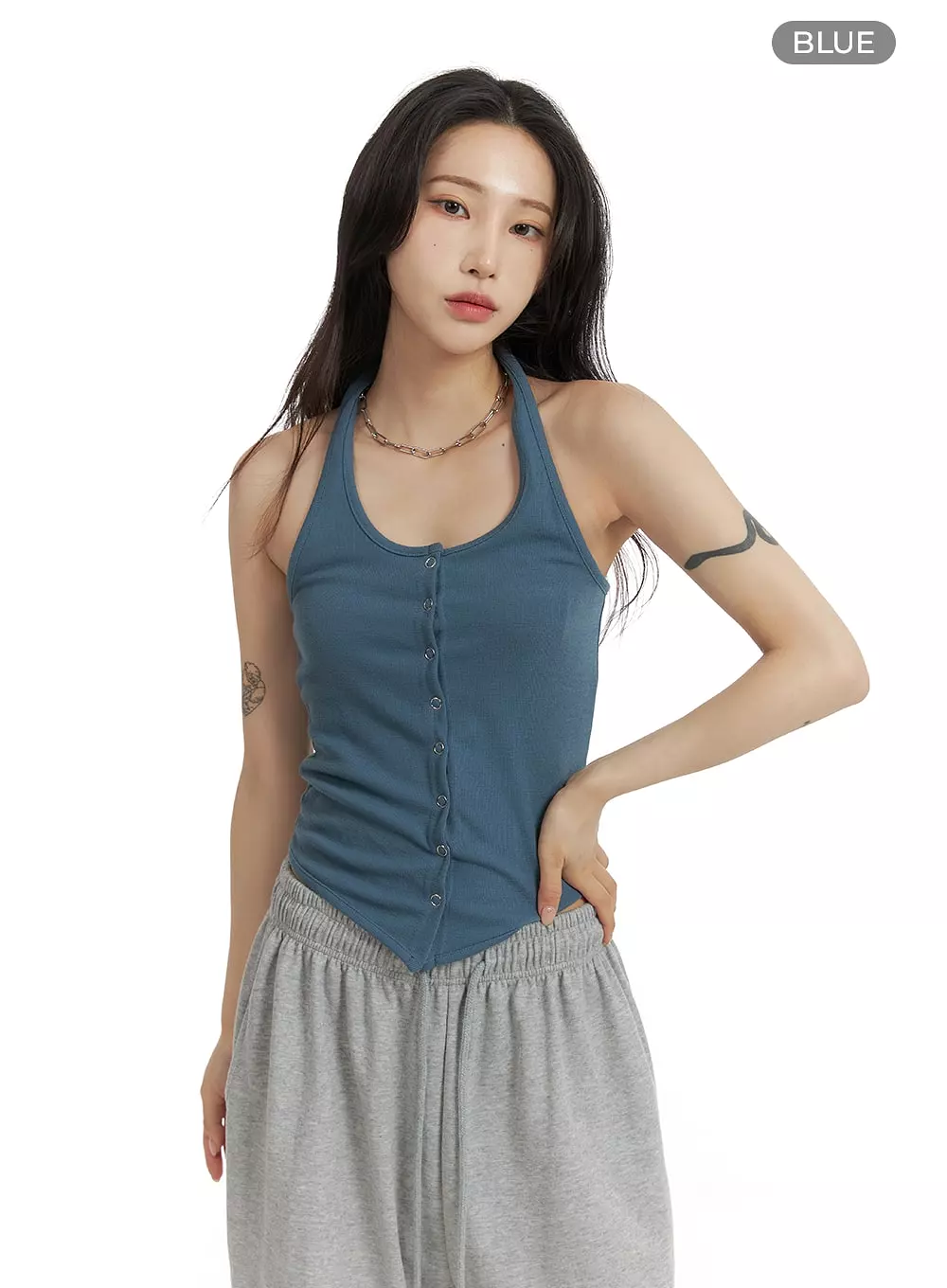 Halter Button-Up Tank Top CF429