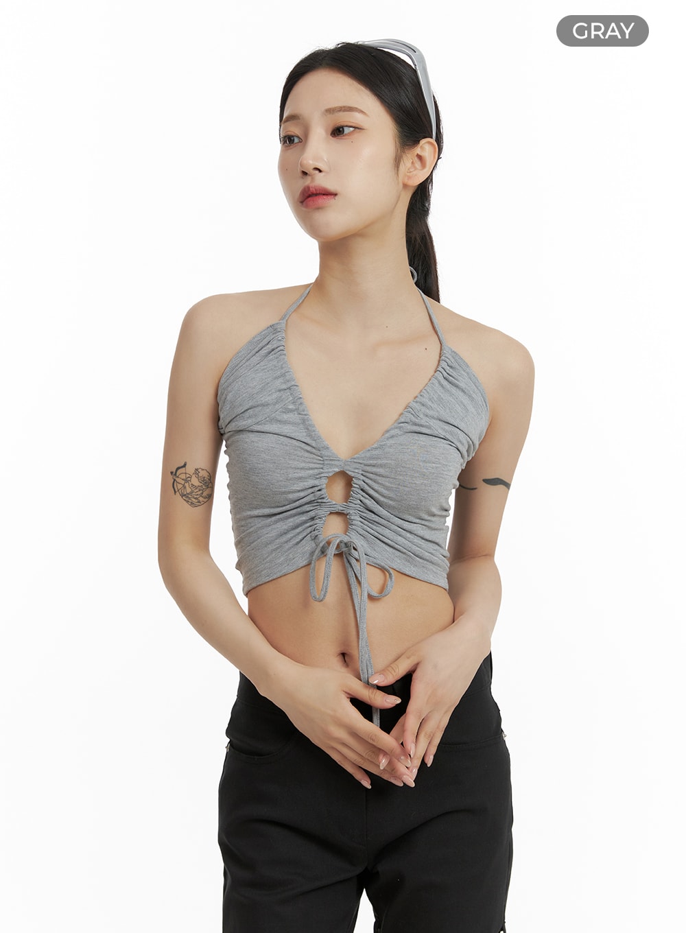 Halter Neck Shirred Crop Tank Top CF429