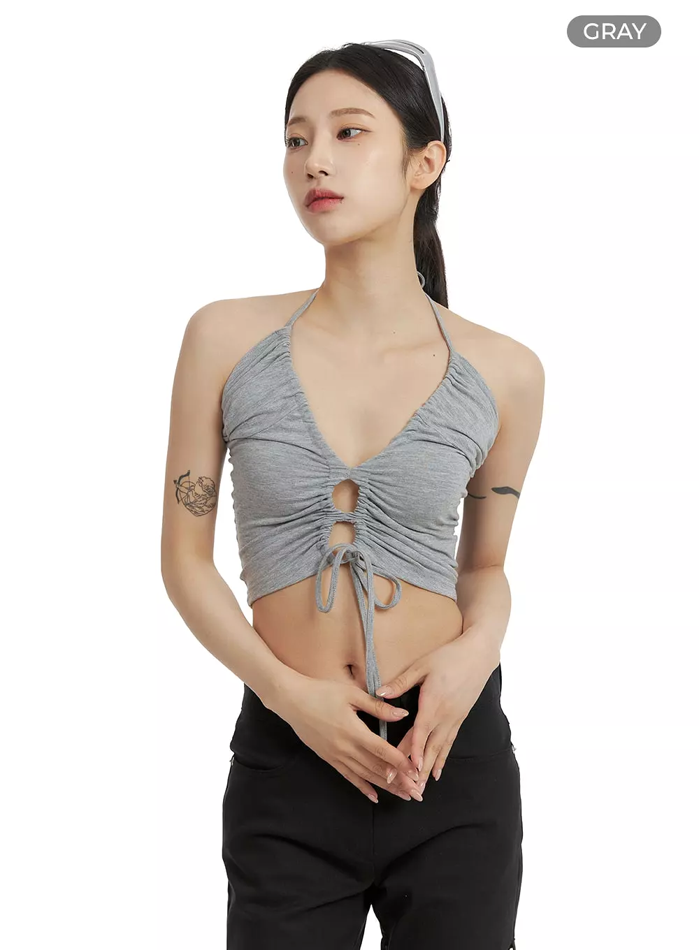 Halter Neck Shirred Crop Tank Top CF429