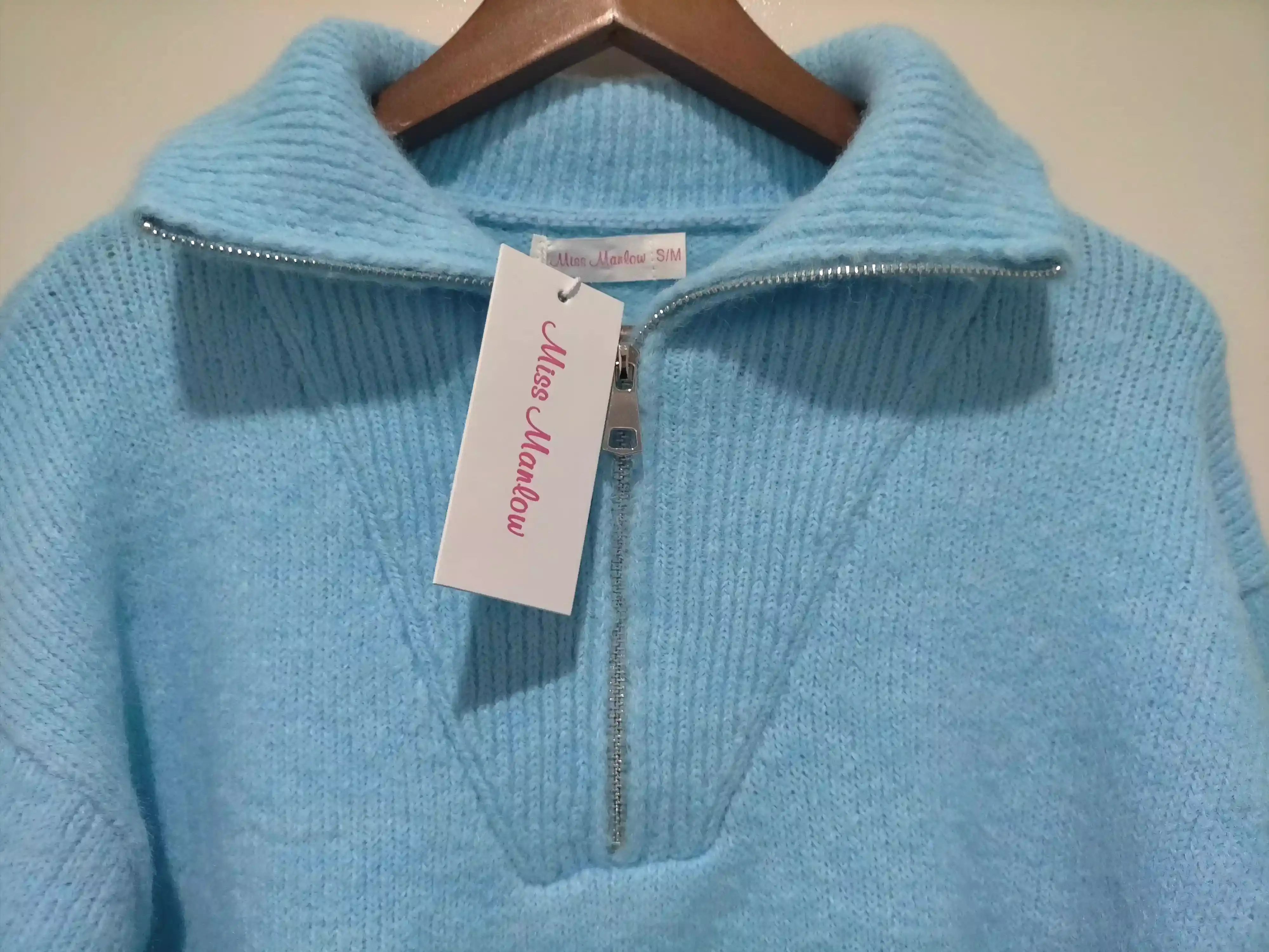 Henderson Zip Neck Knit Jumper Baby Blue