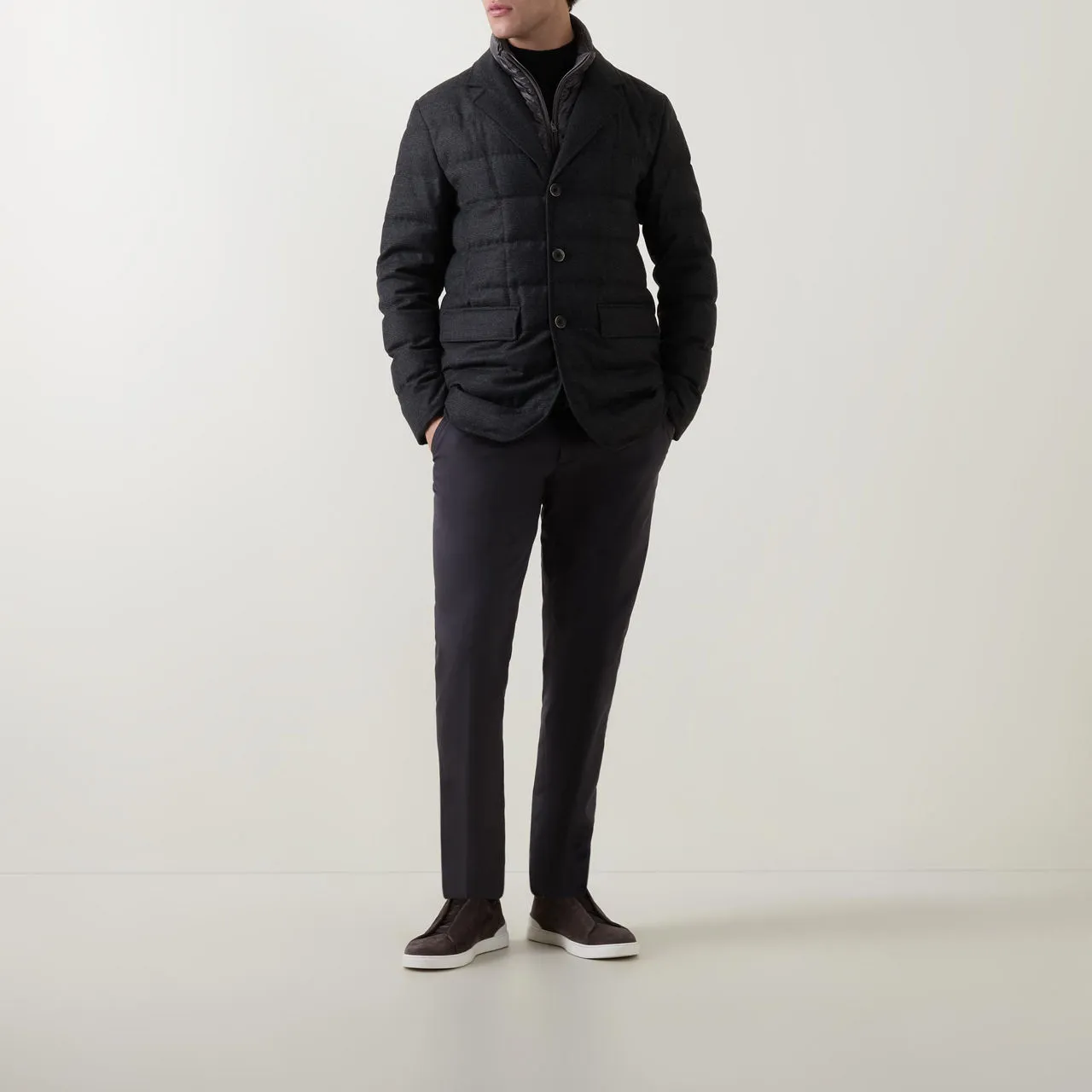 HERNO Hybrid Single-Breasted Padded Jacket - Charcoal