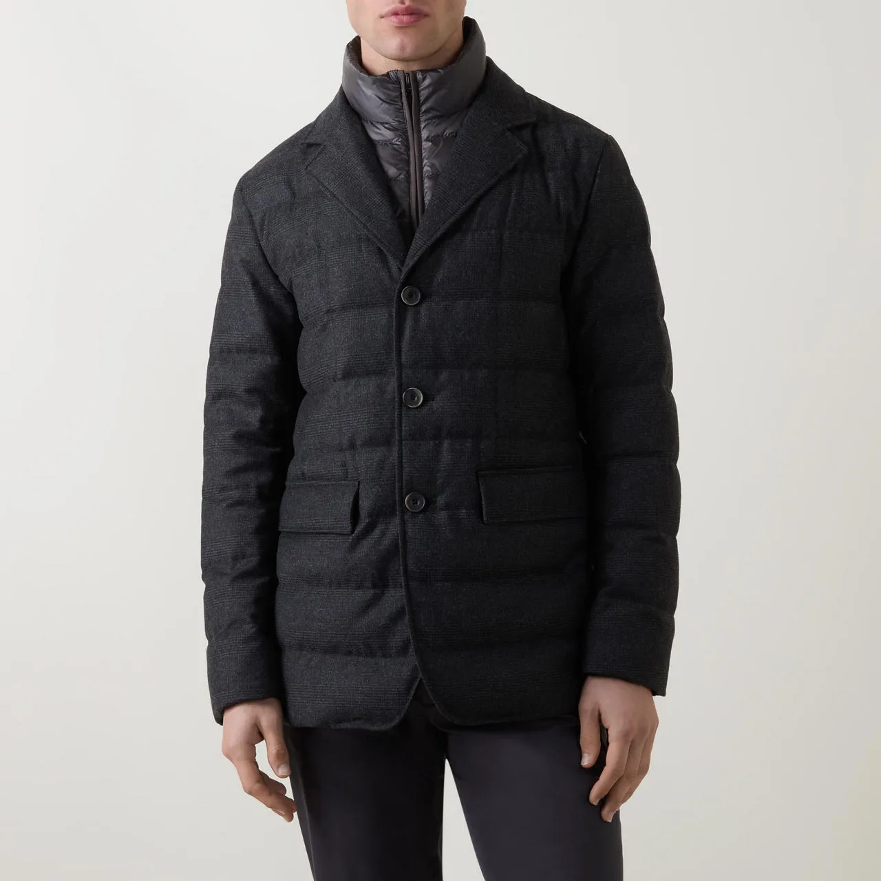 HERNO Hybrid Single-Breasted Padded Jacket - Charcoal