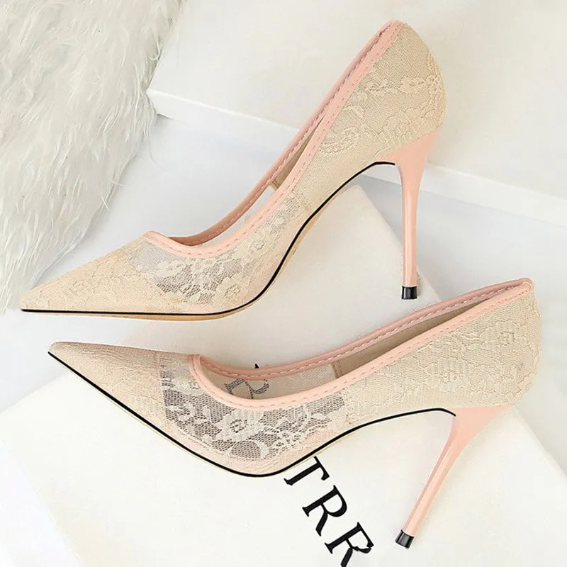 Hollow Lace Woman Pumps Sexy Party Shoes Thin Stiletto Heels