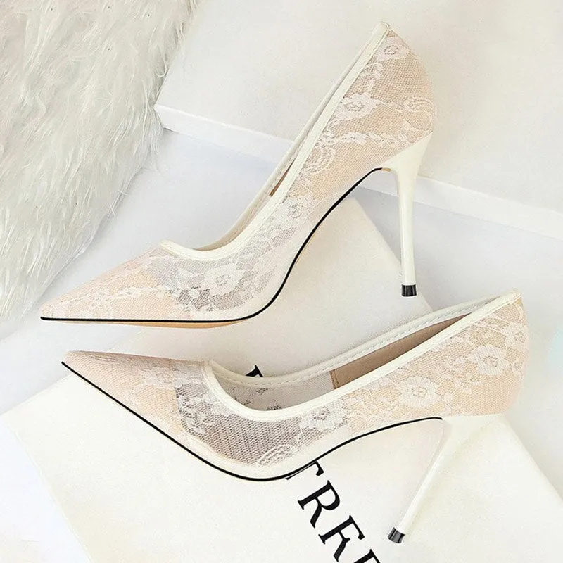 Hollow Lace Woman Pumps Sexy Party Shoes Thin Stiletto Heels