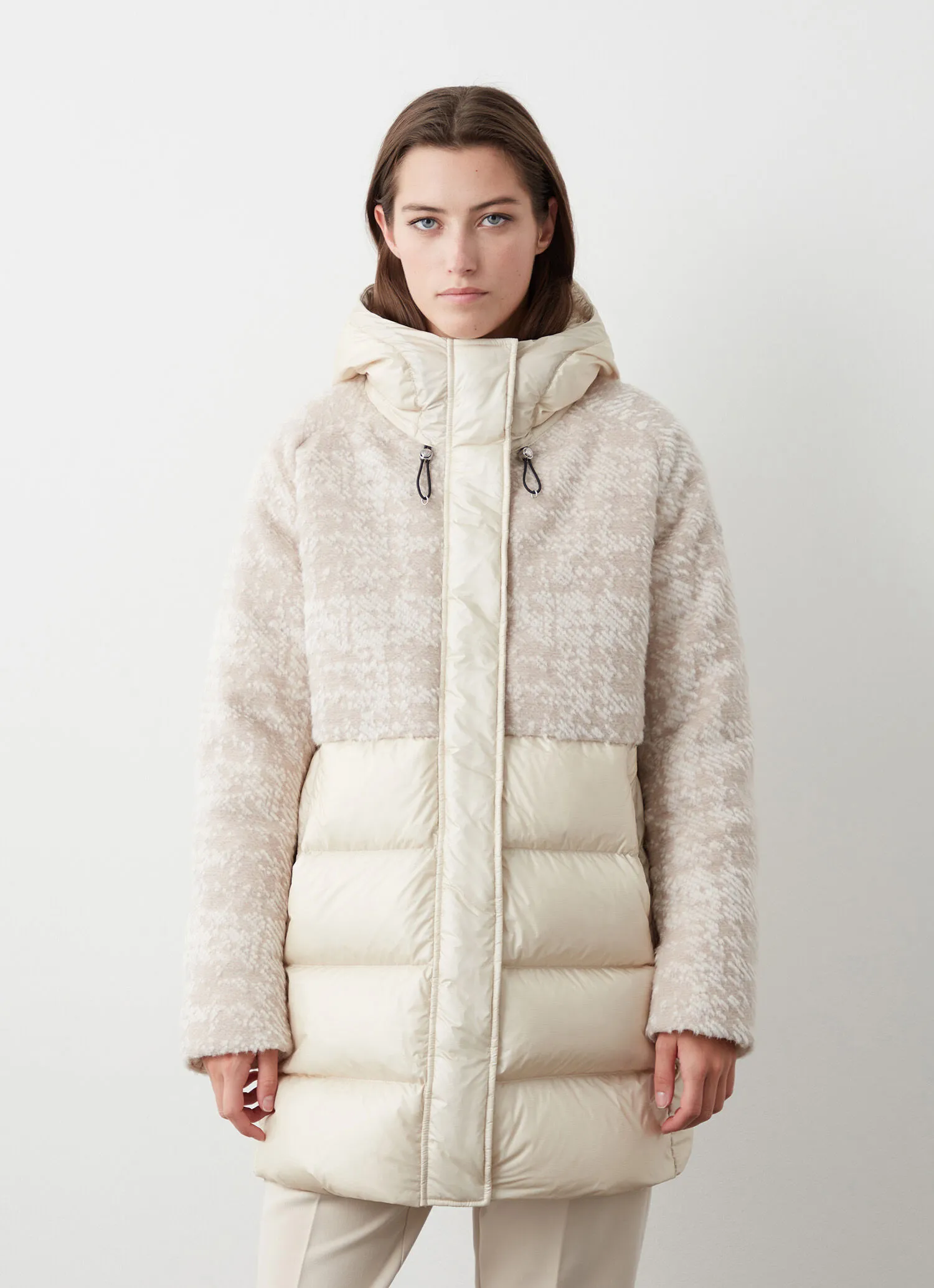 Hooded jacquard down jacket-