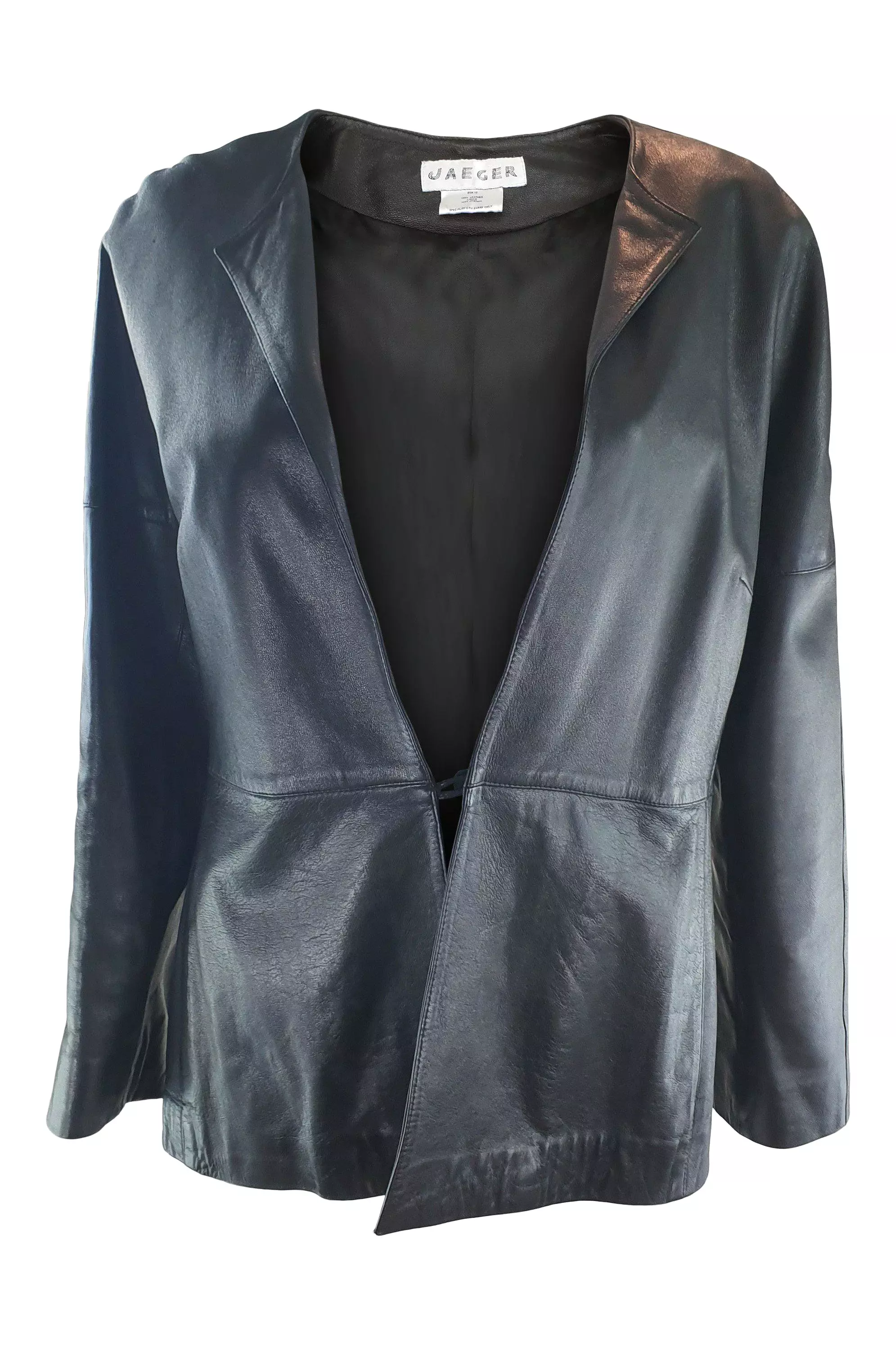 JAEGER Black Leather Single Breasted Minimalist Jacket (UK 12)