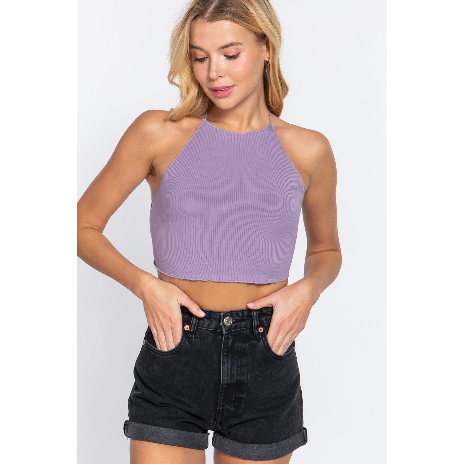 Lace Up Open Cross Back Crop Cami