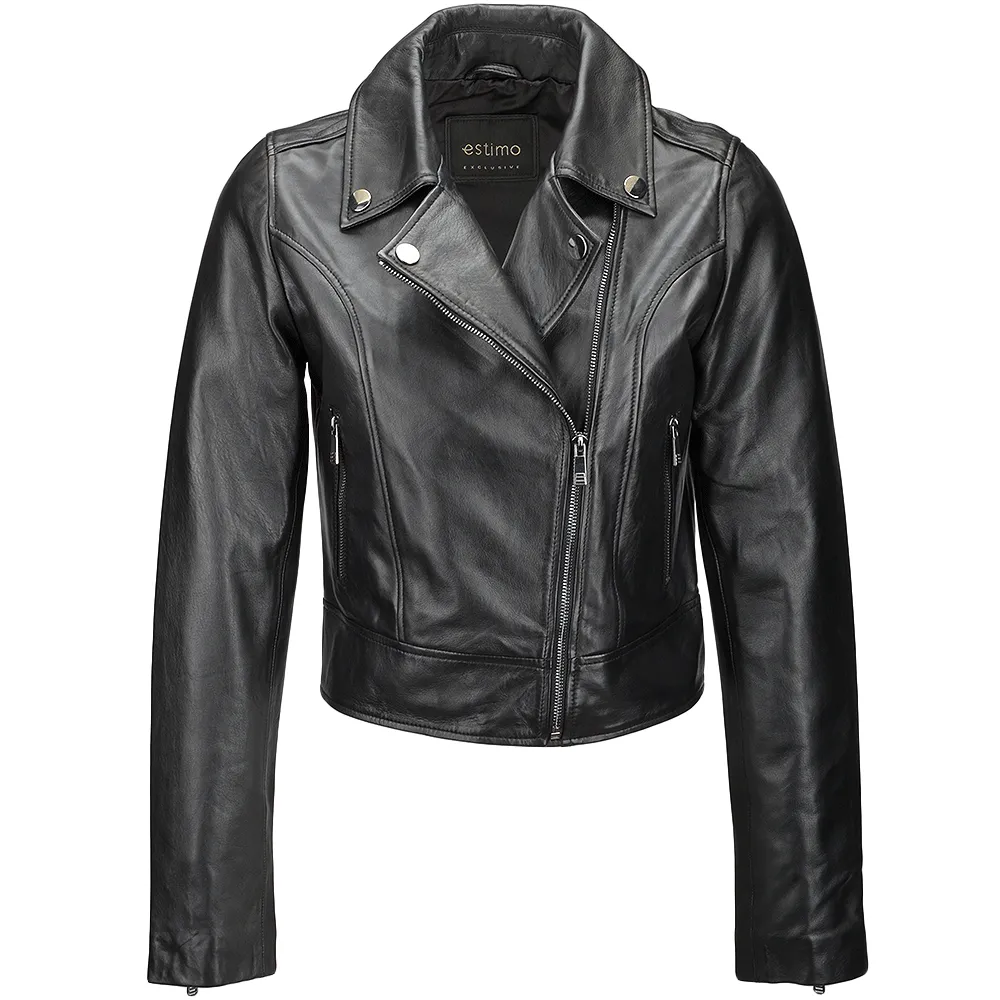 Ladies Short  Vegetable Tanned Leather Biker Jacket Black : Jenner