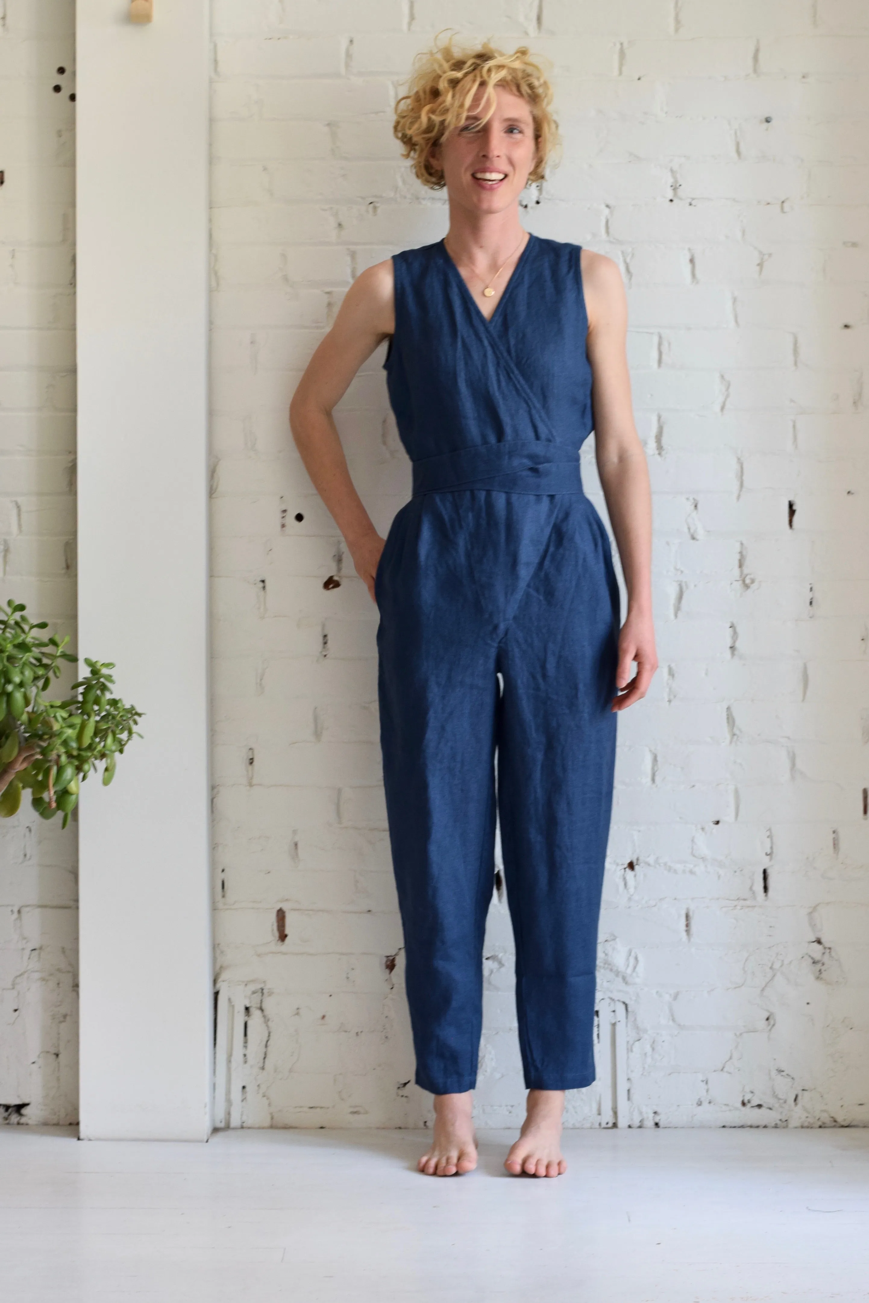 Linen Wrap Jumpsuit | Atlantic Blue